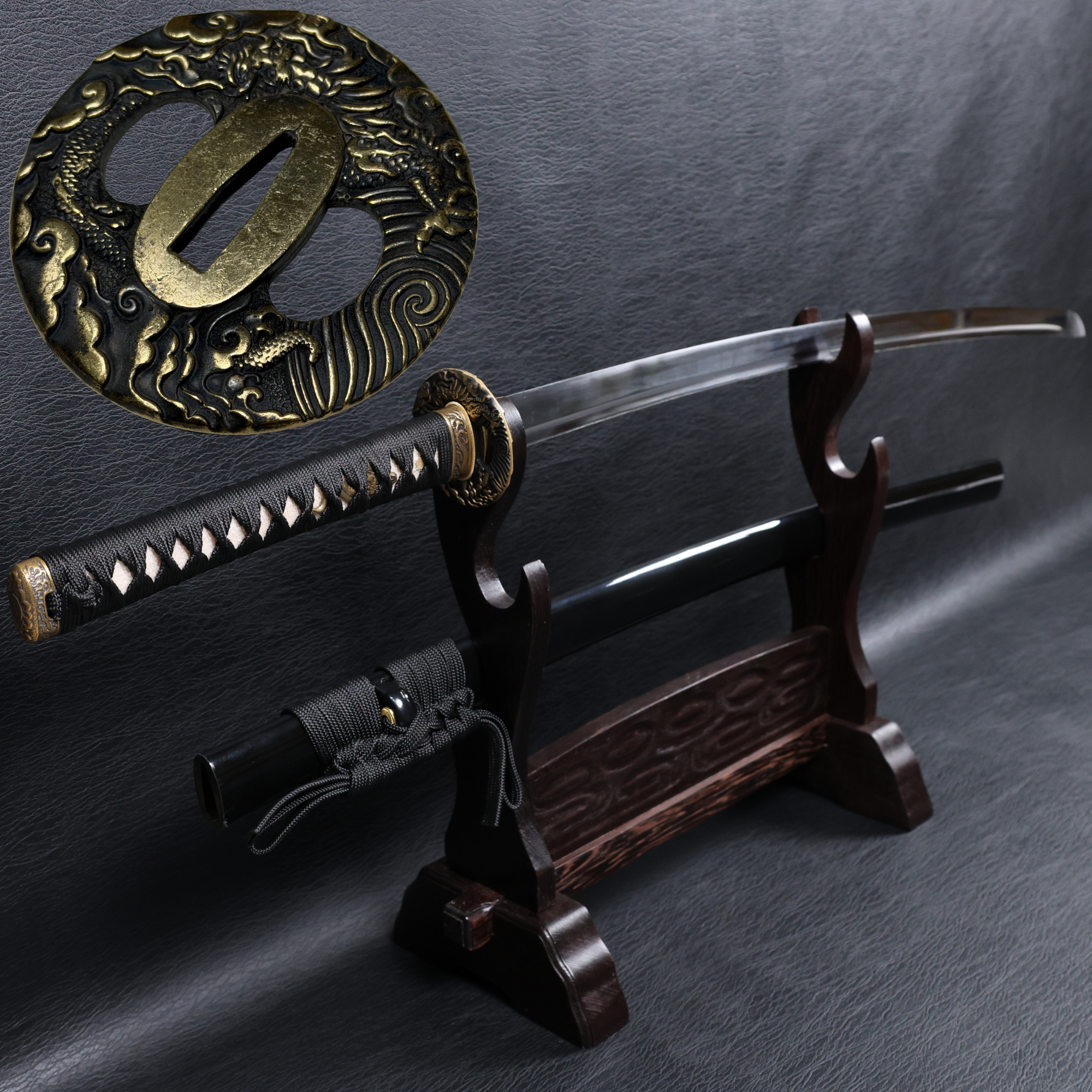 Katana Dragon Ascent Spring Steel Black Saya Genuine Rayskin