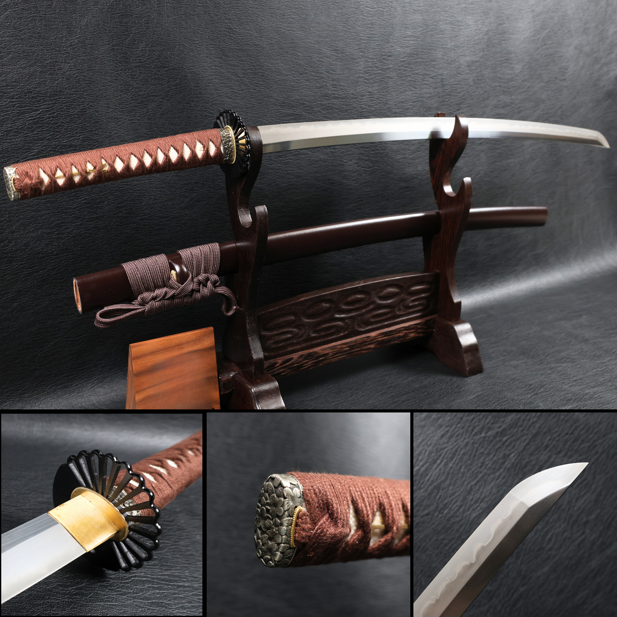 Katana AutumnDrift T10 Clay Tempered Blade with Brown Ishime Saya | KSA Huo