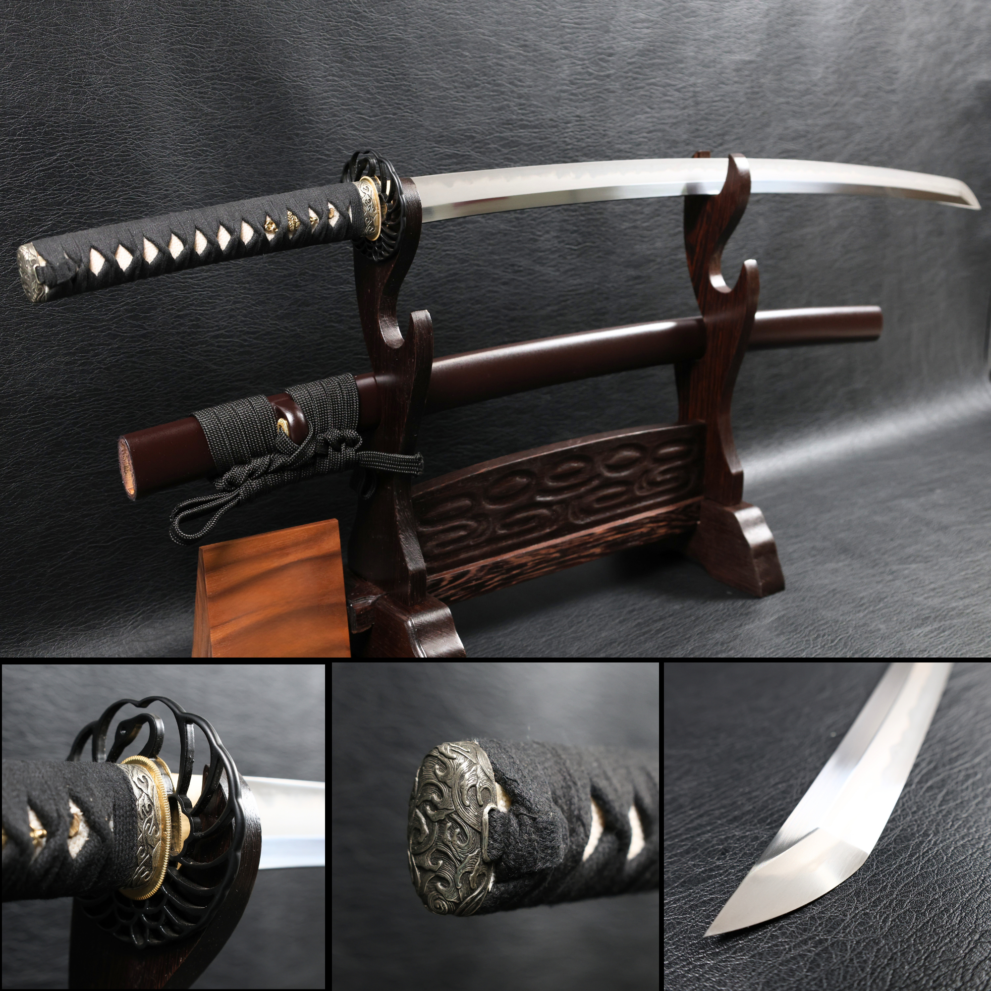 Katana CraneFlow T10 Clay Tempered Blade with Brown Ishime Saya | KSA Huo