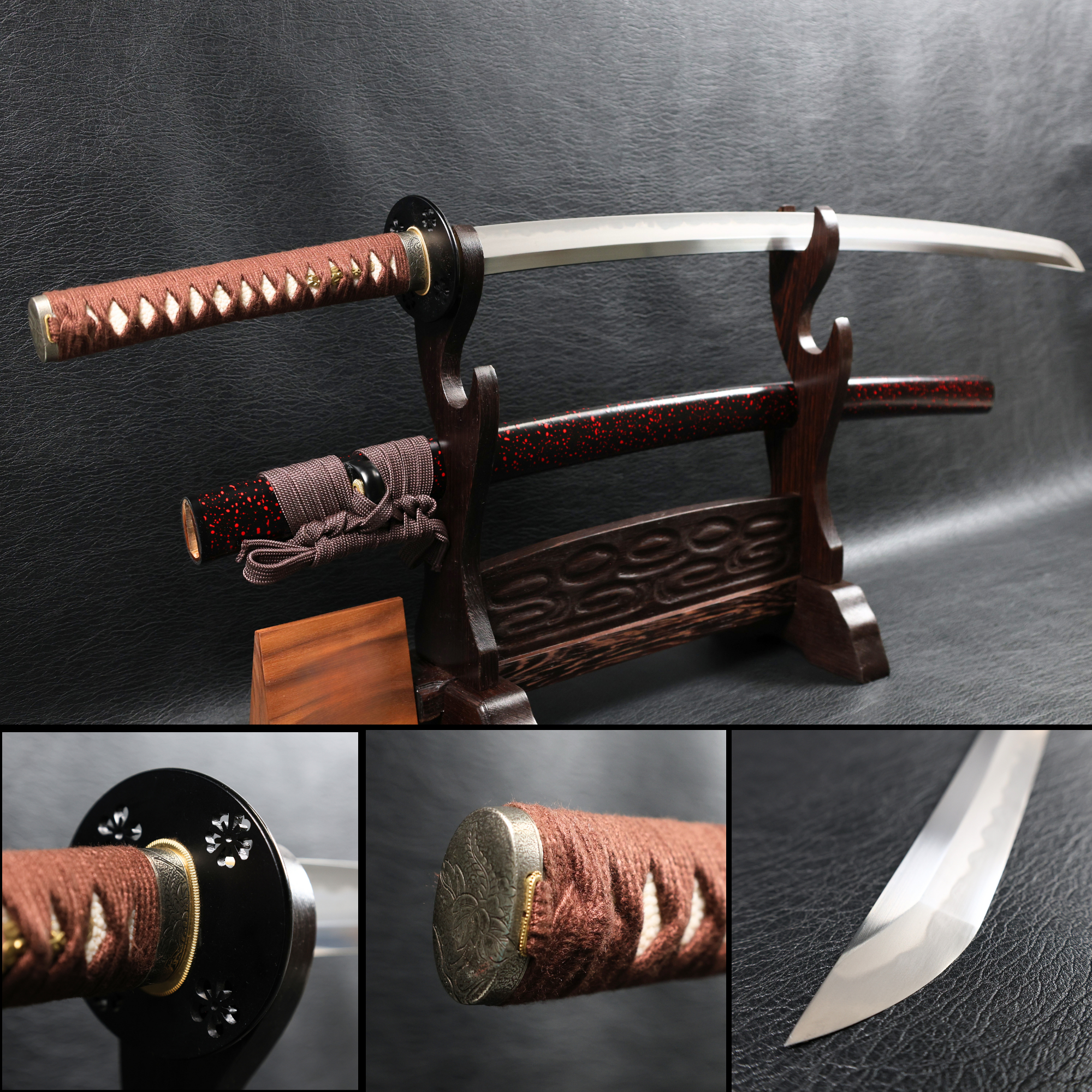 Katana DarkVine T10 Clay Tempered Blade with Black Red Speckled Saya | KSA Huo