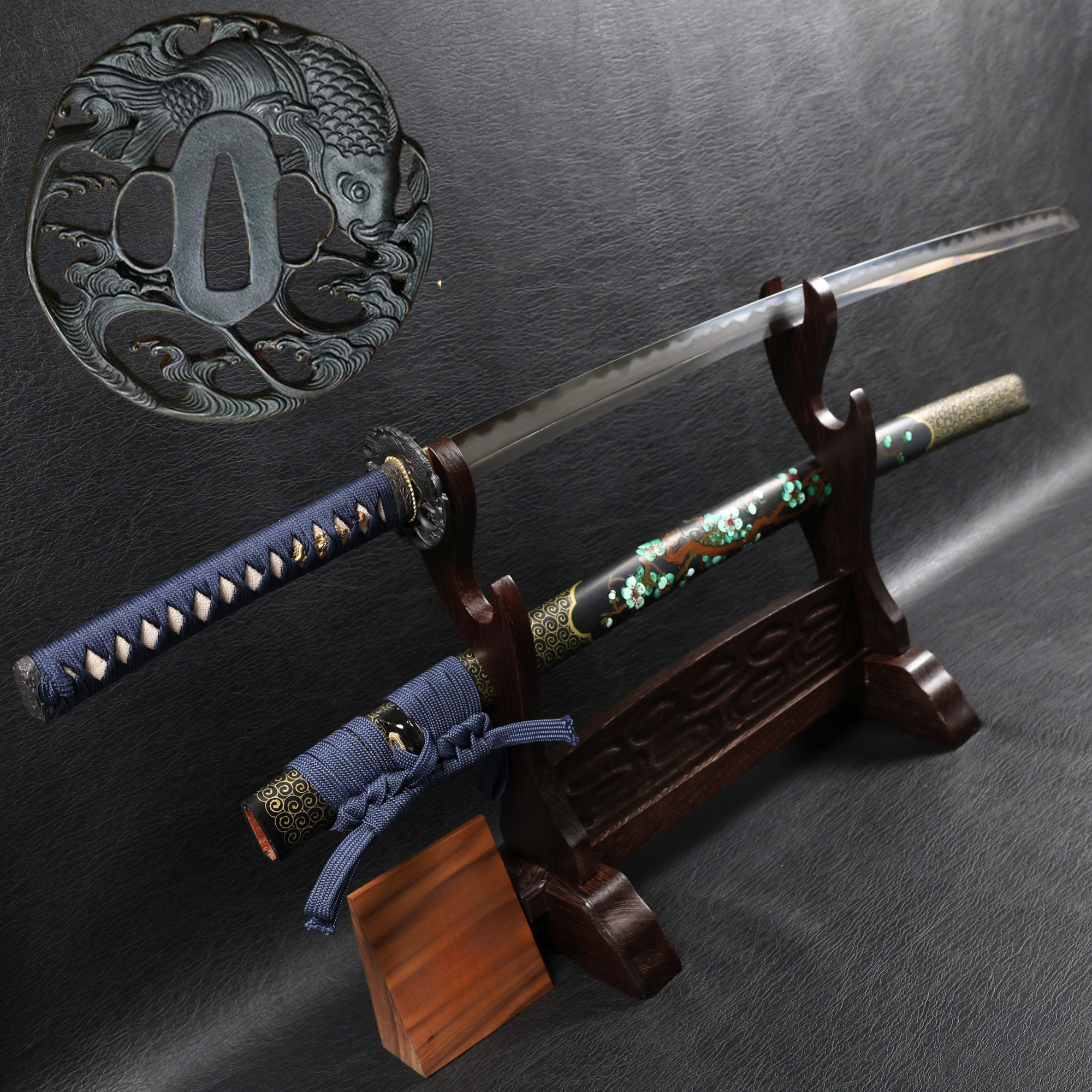Katana Koiwave Gomai Clay Tempered with Hand-Painted Plum Blossom Saya | KSA Jin