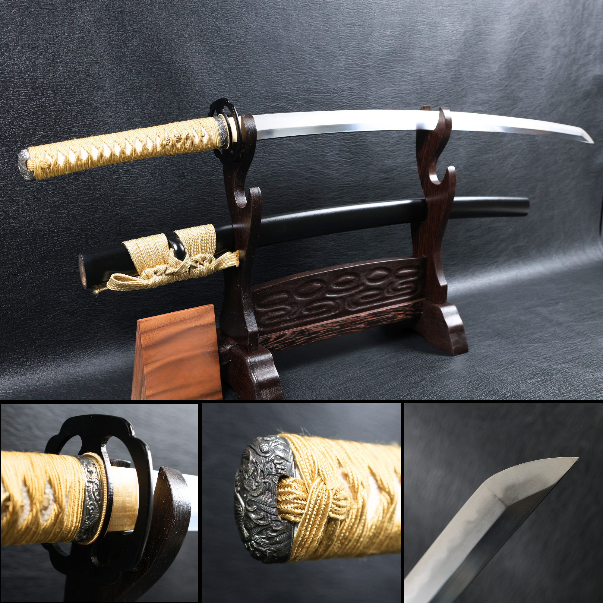 Katana DragonCurrent T10 Clay Tempered Blade with Black Ishime Saya | KSA Huo