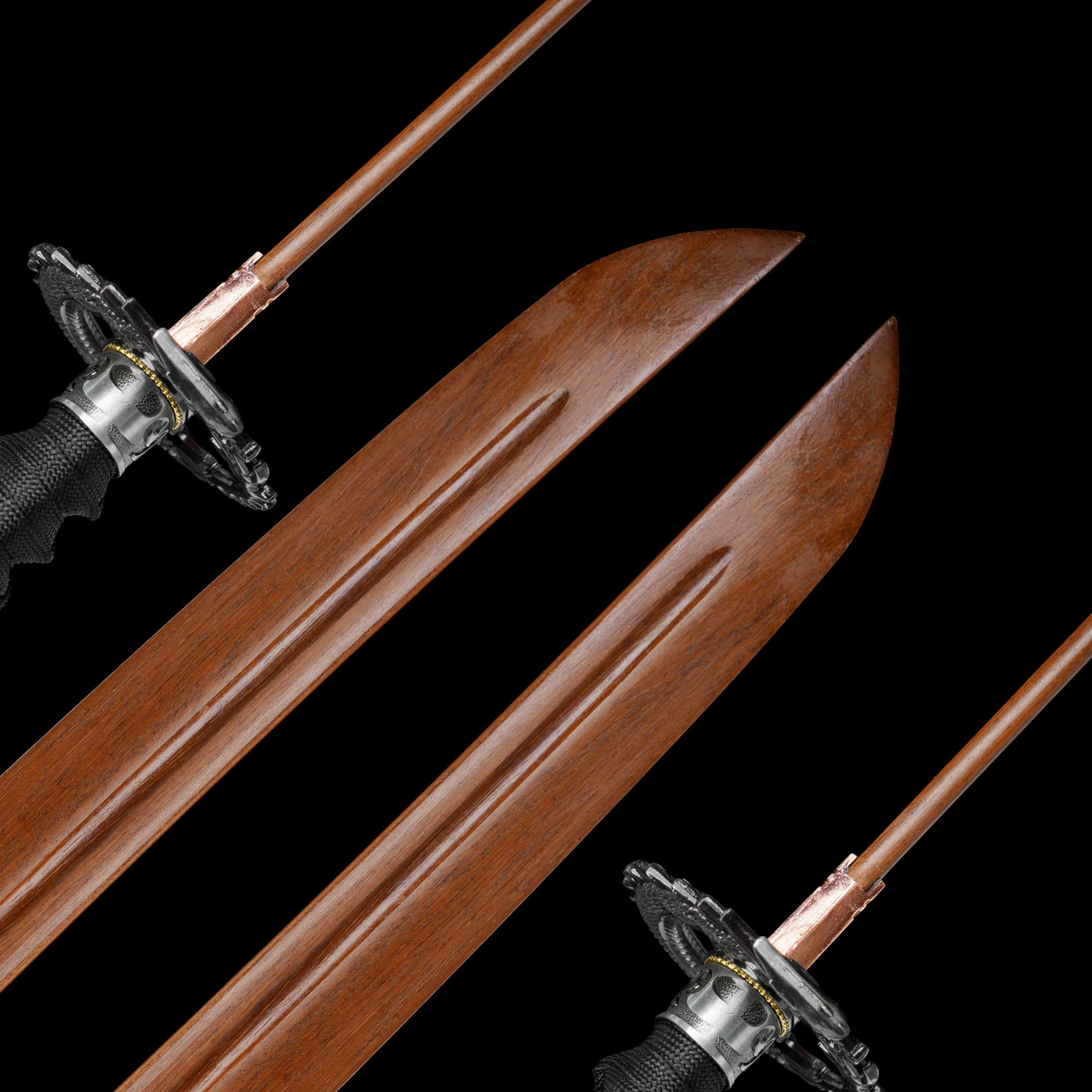 Wooden Katana Dragon Shadow Gold Streaked Gloss Black Saya 龍影