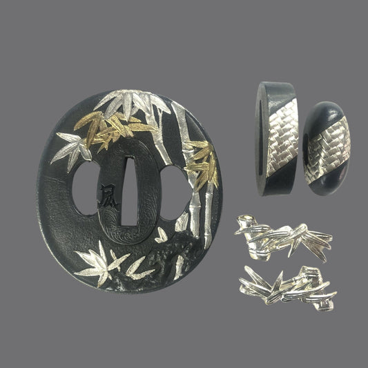 Blackened Copper Tsuba with Bamboo and Flying Birds Design | KatanaSwordArt Tsuba For Sale 2025