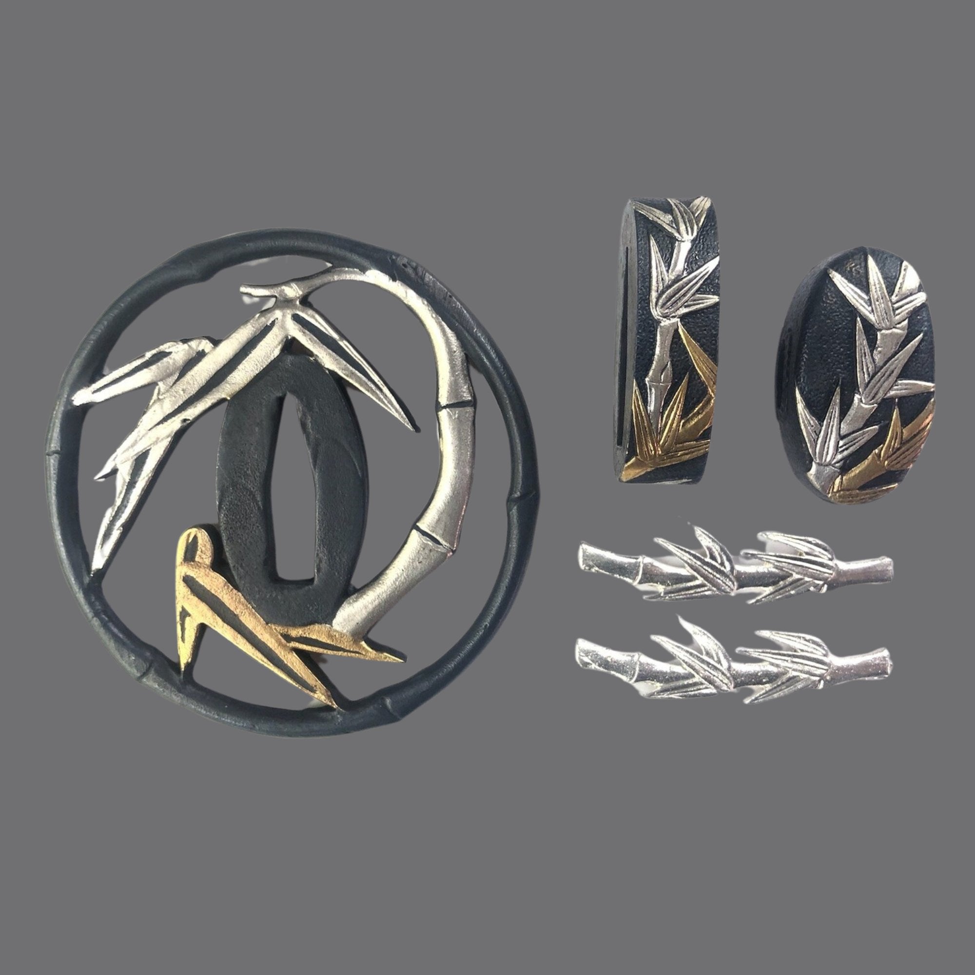 Blackened Copper Tsuba with Bamboo Design | KatanaSwordArt Tsuba For Sale 2025