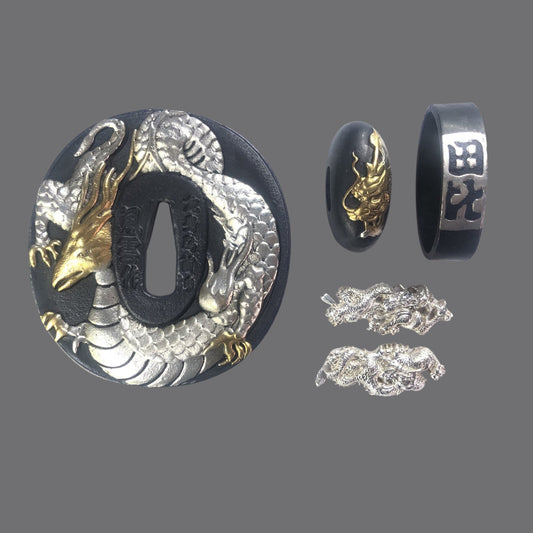 Blackened Copper Tsuba with Dragon Body and Bird Head Deity Design | KatanaSwordArt Tsuba For Sale 2025