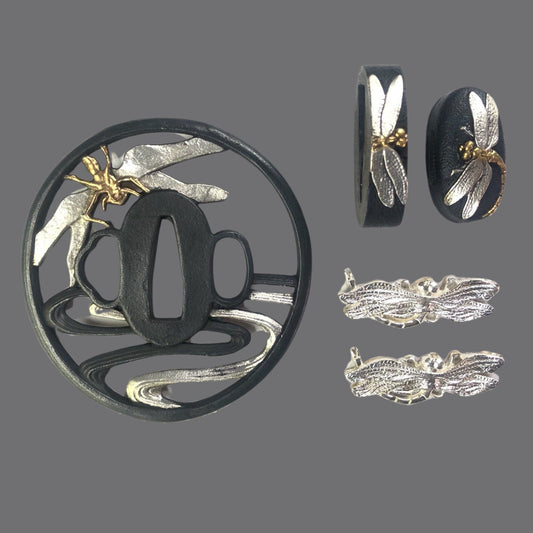 Blackened Copper Tsuba with Dragonfly and Flowing Water Design | KatanaSwordArt Tsuba For Sale 2025
