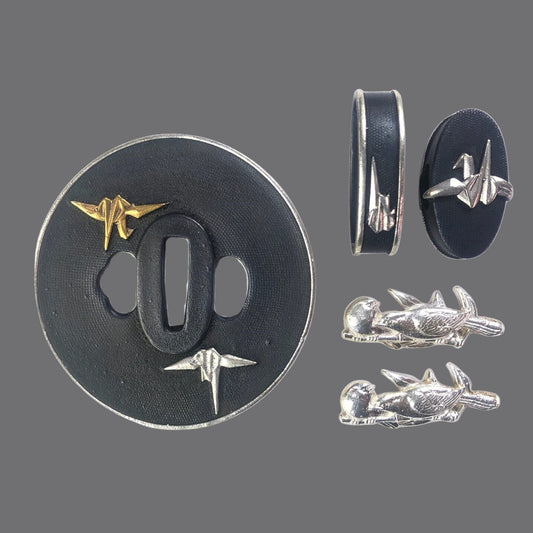 Blackened Copper Tsuba with Origami Crane Design | KatanaSwordArt Tsuba For Sale 2025