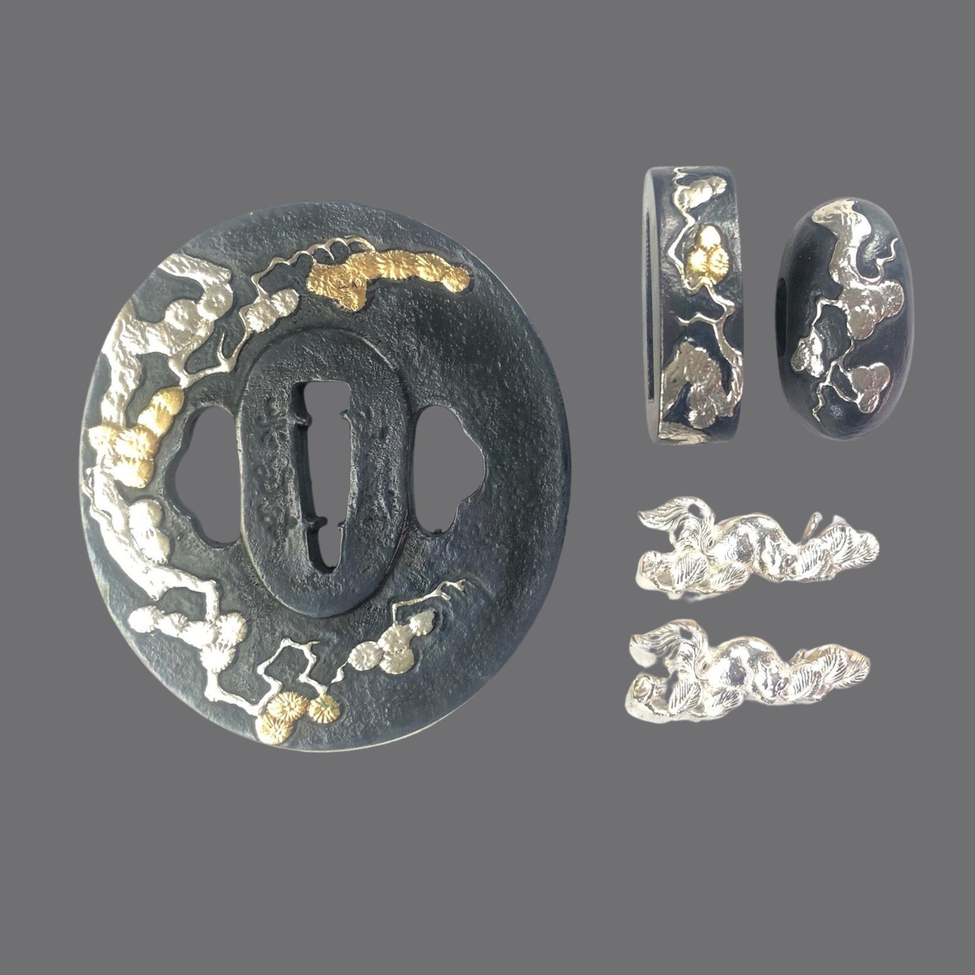 Blackened Copper Tsuba with Plum Blossom Design | KatanaSwordArt Tsuba For Sale 2025