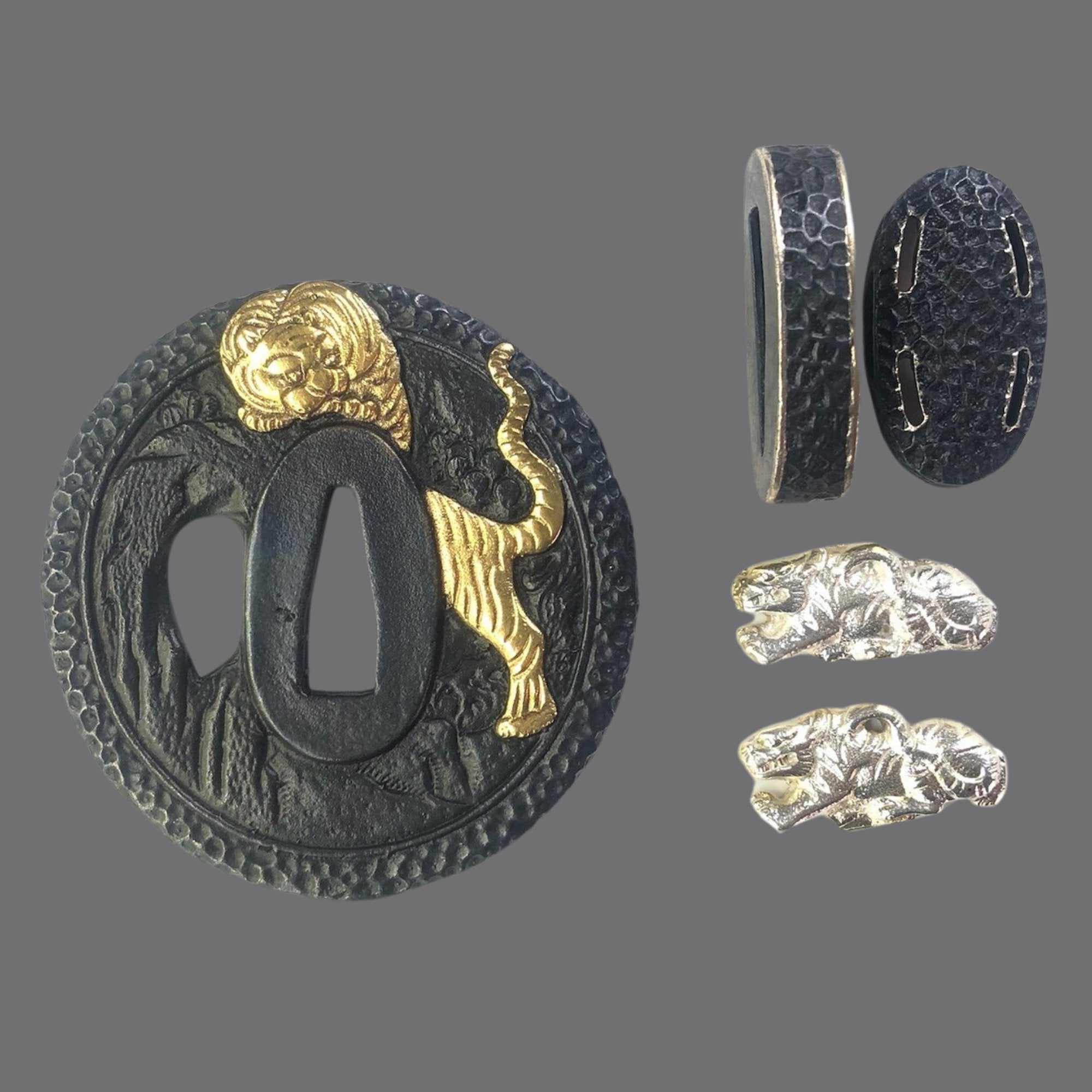 Blackened Copper Tsuba with Release the Tiger Back to the Mountain Design | KatanaSwordArt Tsuba For Sale 2025