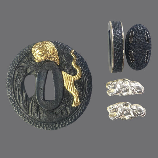 Blackened Copper Tsuba with Release the Tiger Back to the Mountain Design | KatanaSwordArt Tsuba For Sale 2025