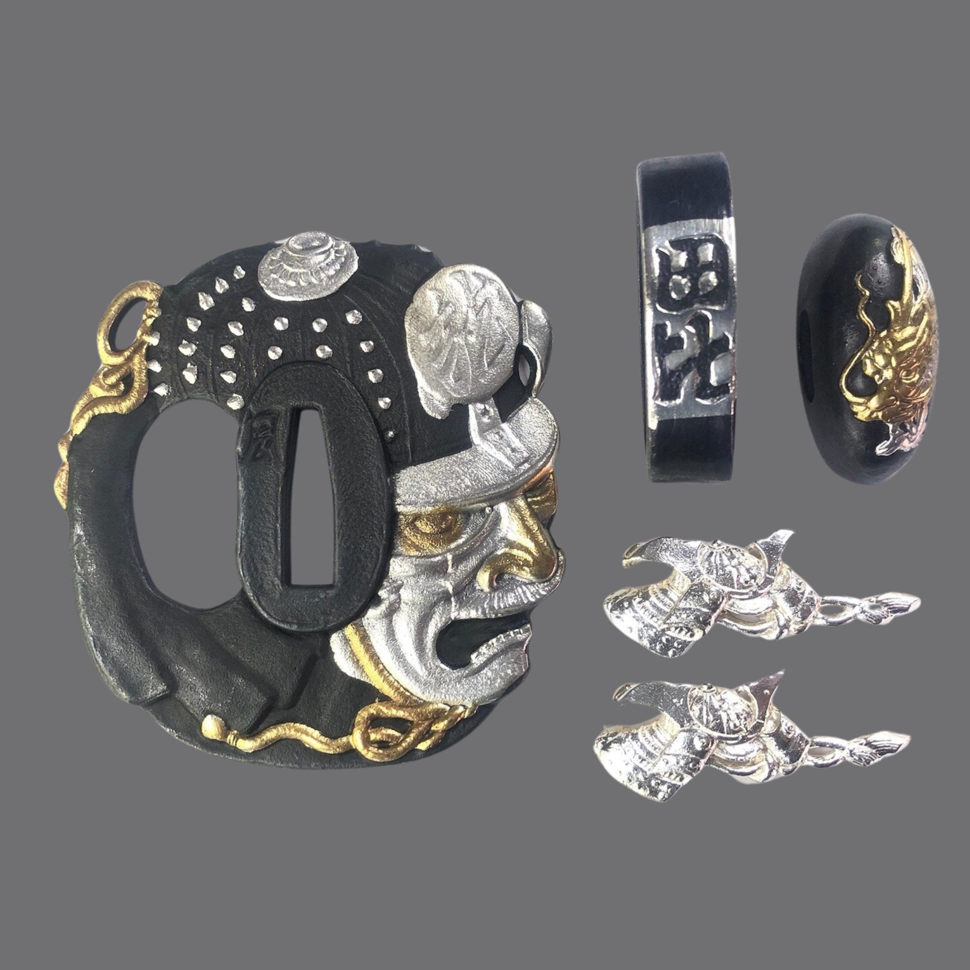 Blackened Copper Tsuba with Samurai Helmet Design | KatanaSwordArt Tsuba For Sale 2025