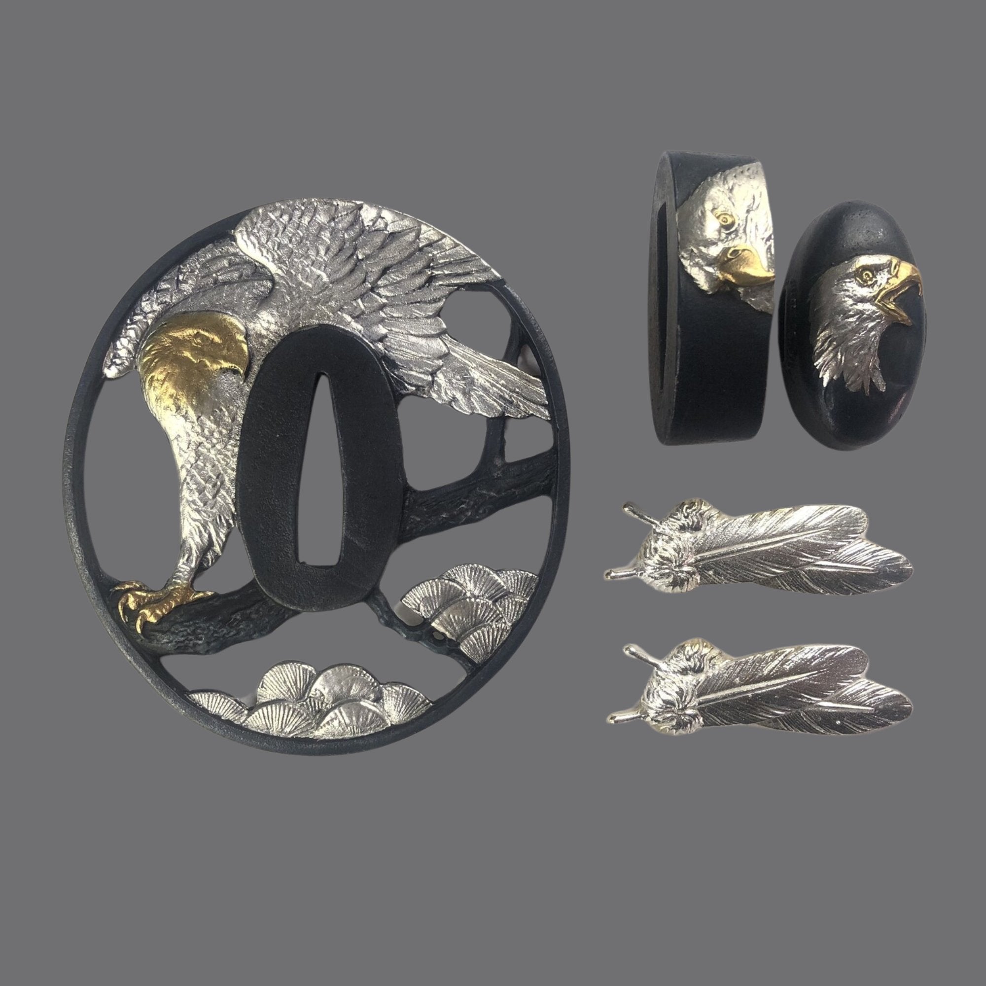 Blackened Copper Tsuba with Spread Winged Eagle Design | KatanaSwordArt Tsuba For Sale 2025