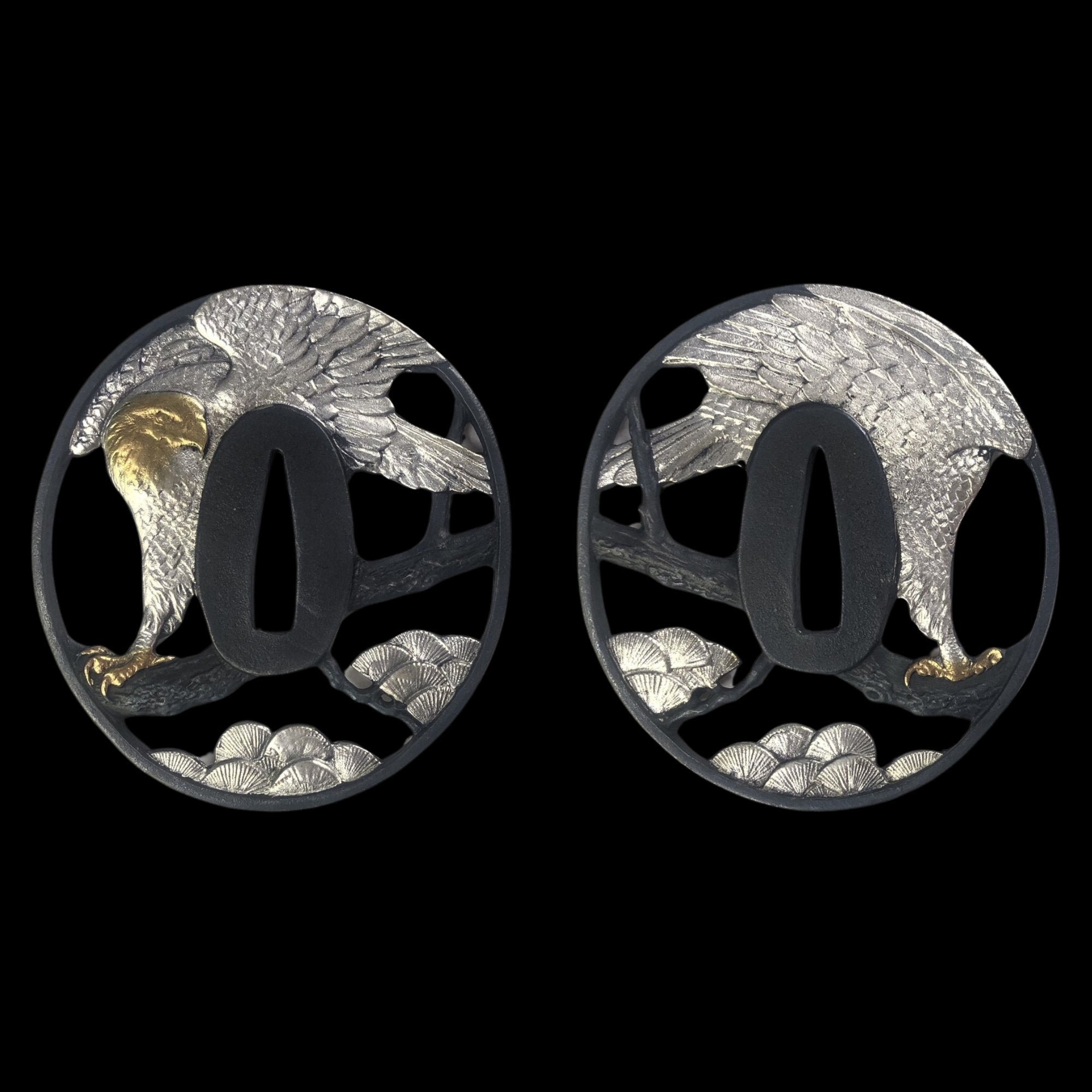 Blackened Copper Tsuba with Spread Winged Eagle Design | KatanaSwordArt Tsuba For Sale 2025