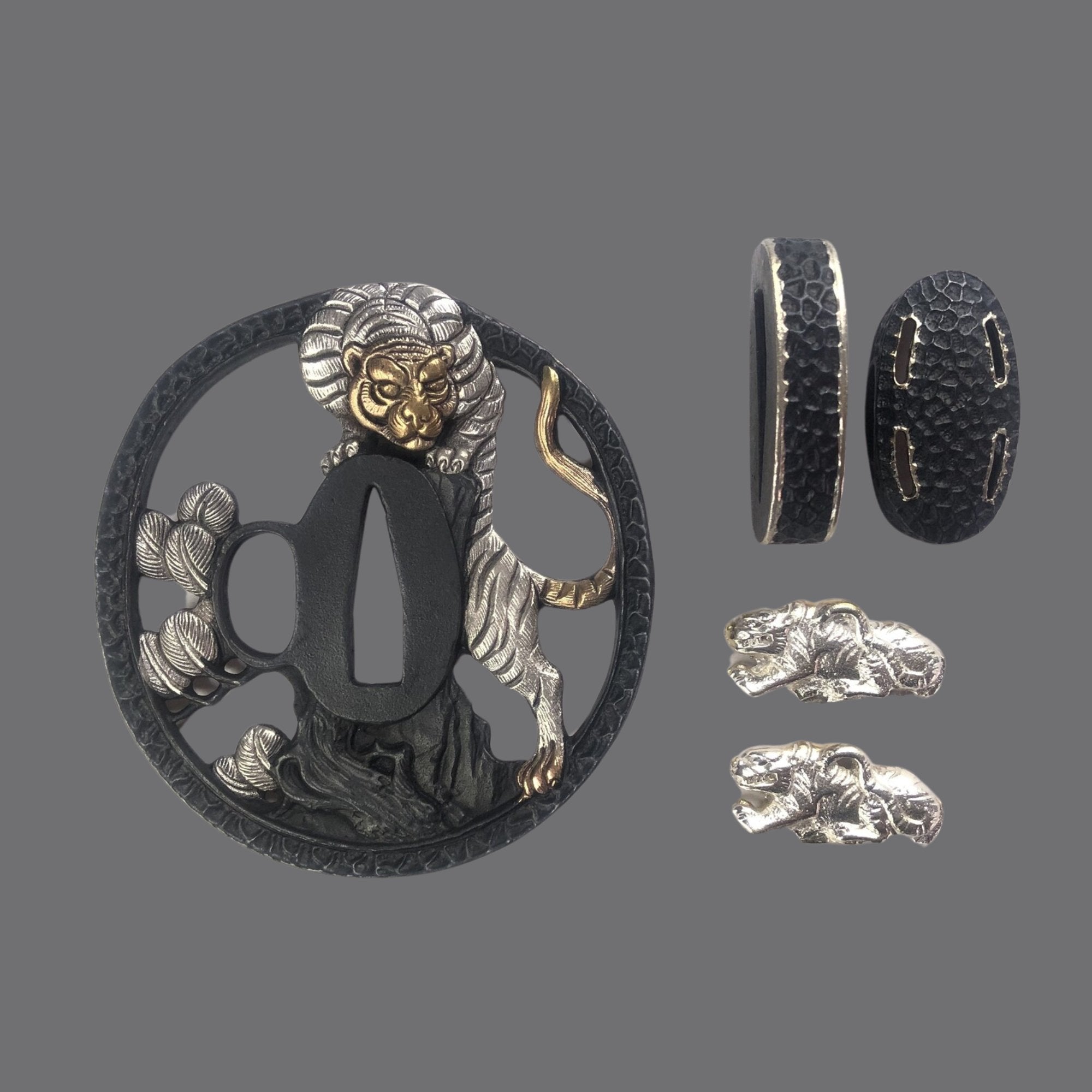 Blackened Copper Tsuba with Tiger Descending the Mountain Design | KatanaSwordArt Tsuba For Sale 2025