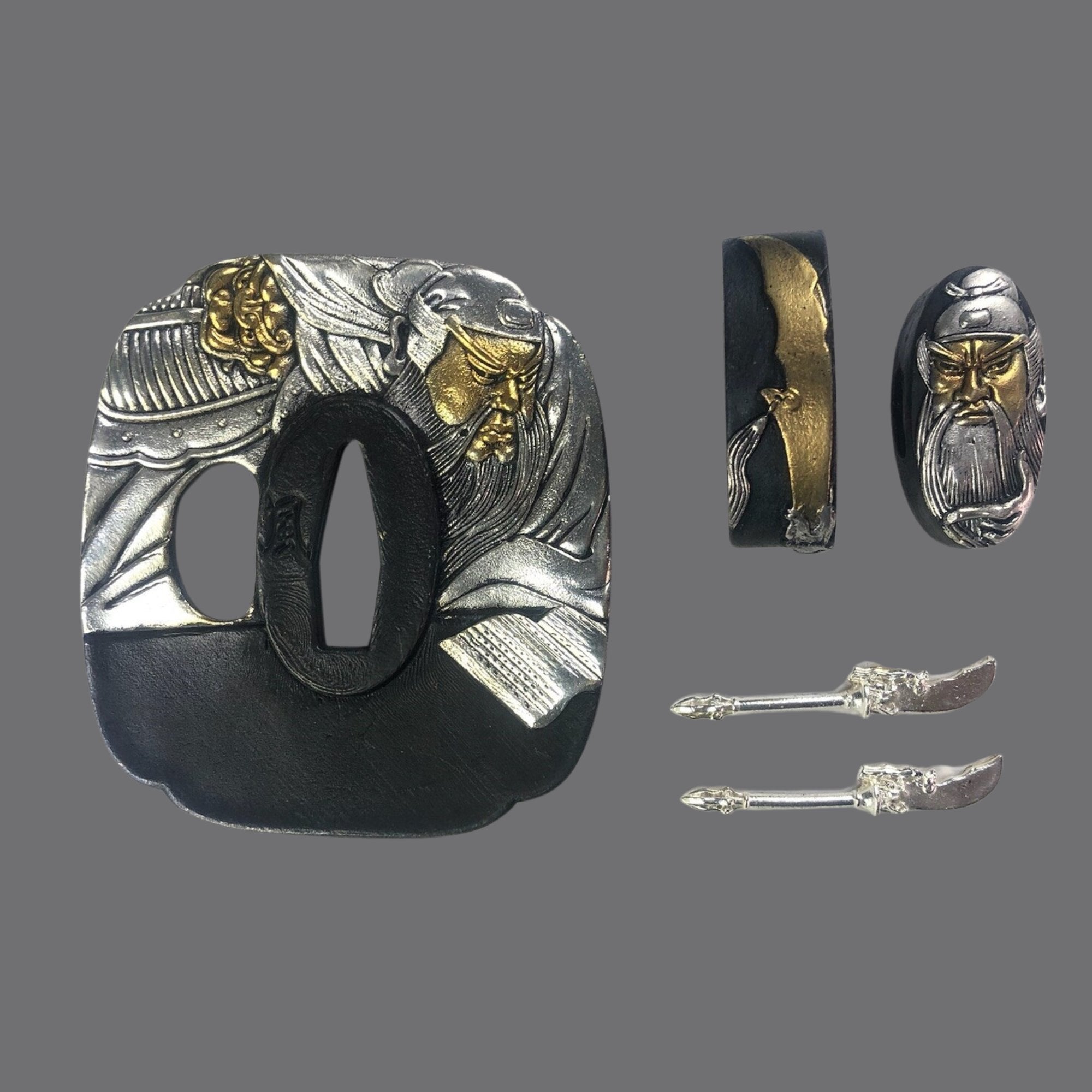 Blackened Copper Tsuba with Warrior and War Horse Design | KatanaSwordArt Tsuba For Sale 2025