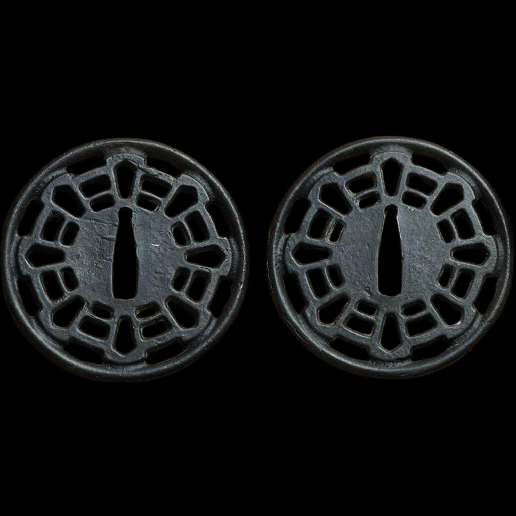 Blackened Steel Tsuba with BaguaStyle Cutout Design | KatanaSwordArt Tsuba For Sale 2025