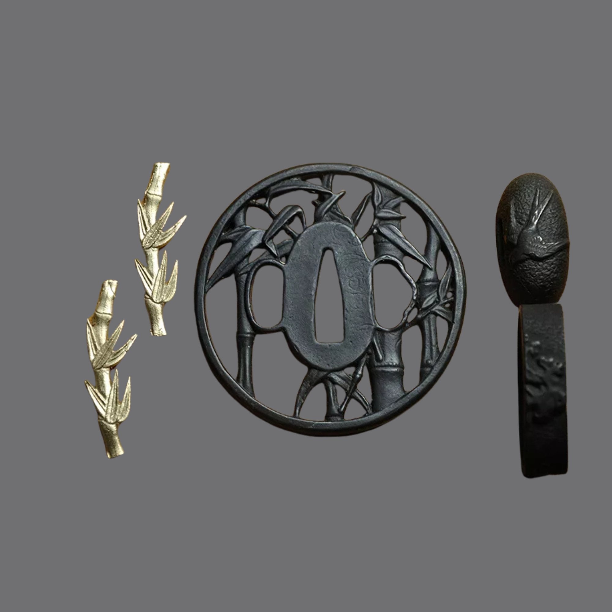 Blackened Steel Tsuba with Bamboo Forest Cutout Engraving | KatanaSwordArt Tsuba For Sale 2025