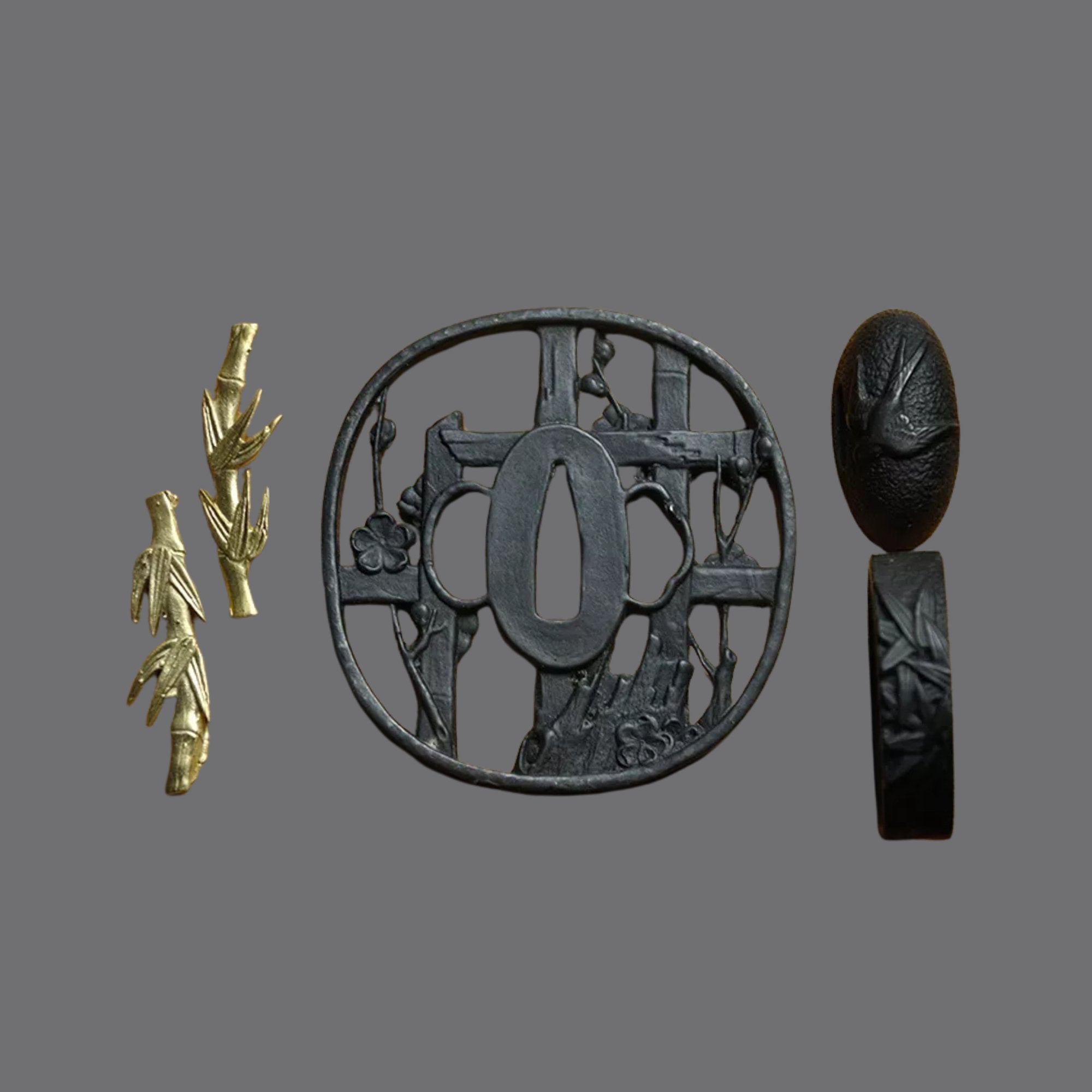 Blackened Steel Tsuba with Flower Lattice Cutout Engraving | KatanaSwordArt Tsuba For Sale 2025