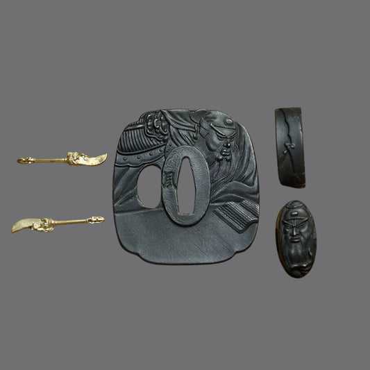 Blackened Steel Tsuba with Guan Yu Engraving | KatanaSwordArt Tsuba For Sale 2025