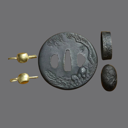 Blackened Steel Tsuba with Horse and Ox Engraving | KatanaSwordArt Tsuba For Sale 2025