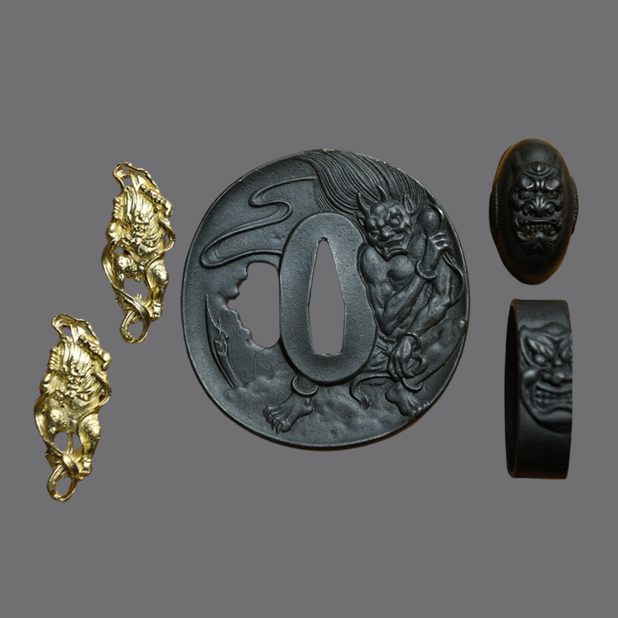 Blackened Steel Tsuba with Oni Demon Theme Engraving | KatanaSwordArt Tsuba For Sale 2025