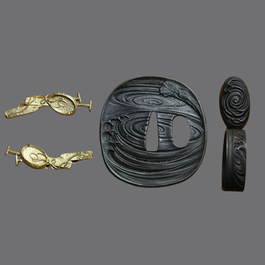 Blackened Steel Tsuba with Swirling Water Pattern Design | KatanaSwordArt Tsuba For Sale 2025