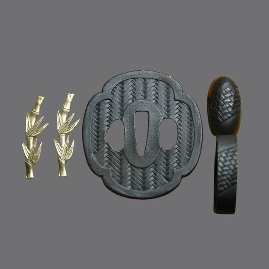 Blackened Steel Tsuba with Woven Texture Engraving | KatanaSwordArt Tsuba For Sale 2025