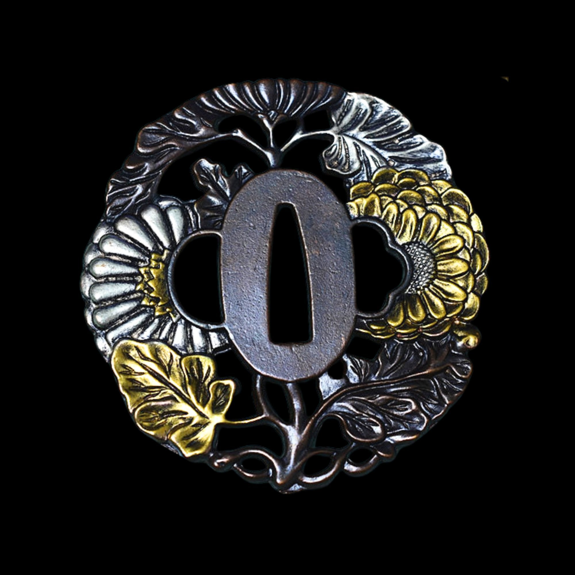 Brass Tsuba with Chrysanthemum Motif | KatanaSwordArt Tsuba For Sale 2025