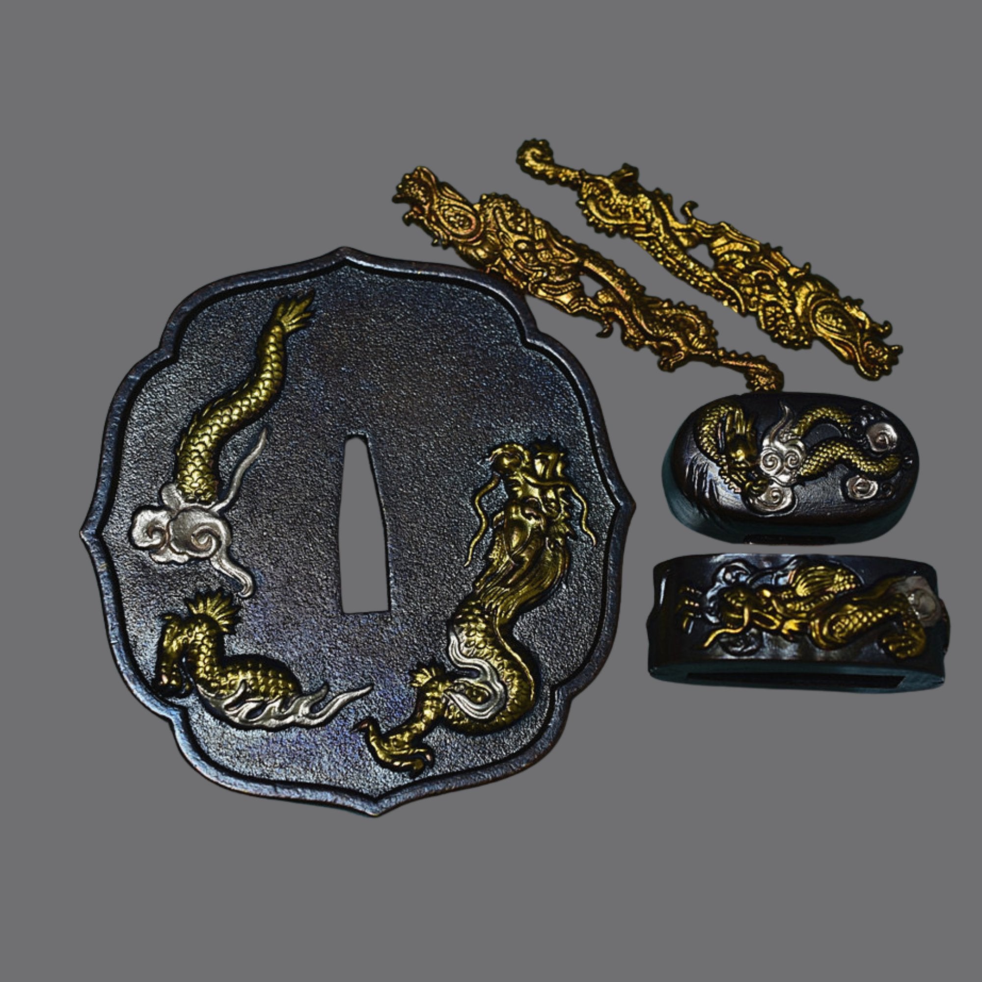 Brass Tsuba with Dragon in the Clouds | KatanaSwordArt Tsuba For Sale 2025