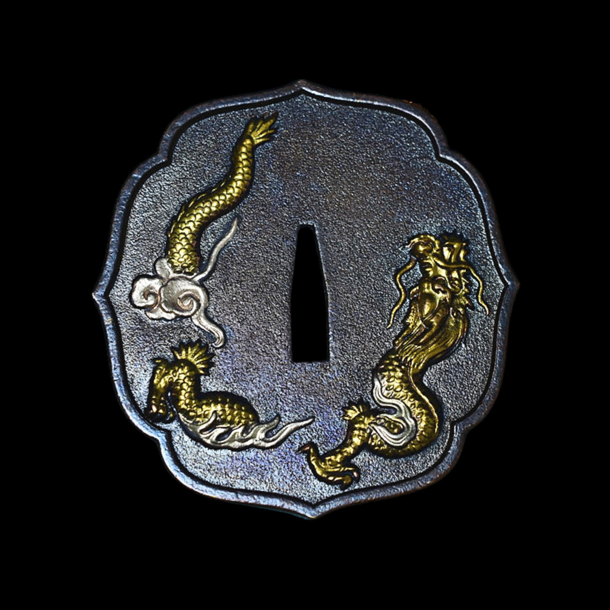 Brass Tsuba with Dragon in the Clouds | KatanaSwordArt Tsuba For Sale 2025