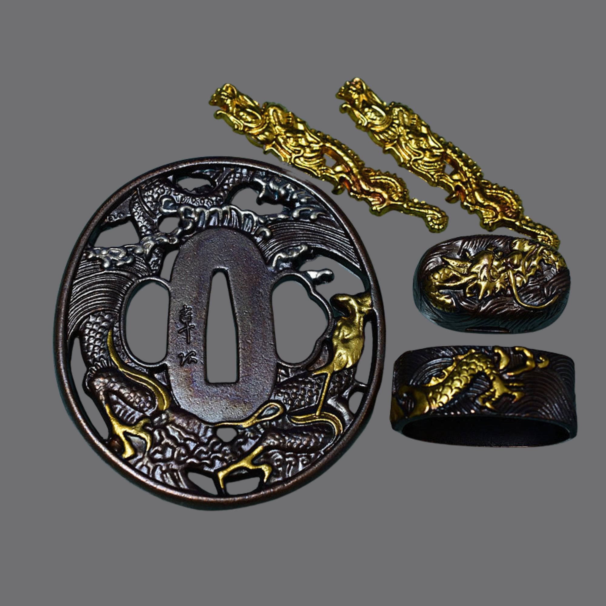 Brass Tsuba with Dragon in the Sea | KatanaSwordArt Tsuba For Sale 2025