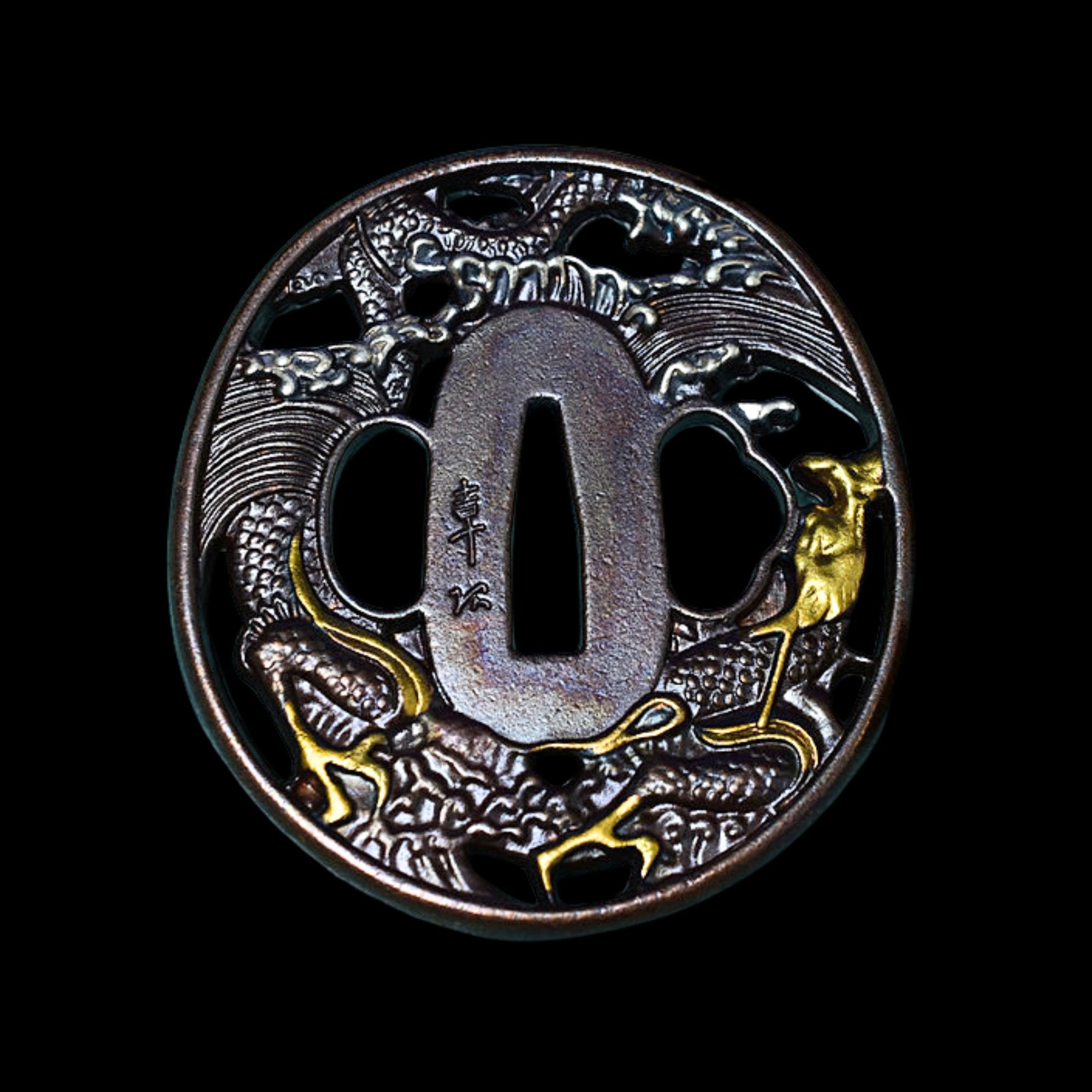 Brass Tsuba with Dragon in the Sea | KatanaSwordArt Tsuba For Sale 2025