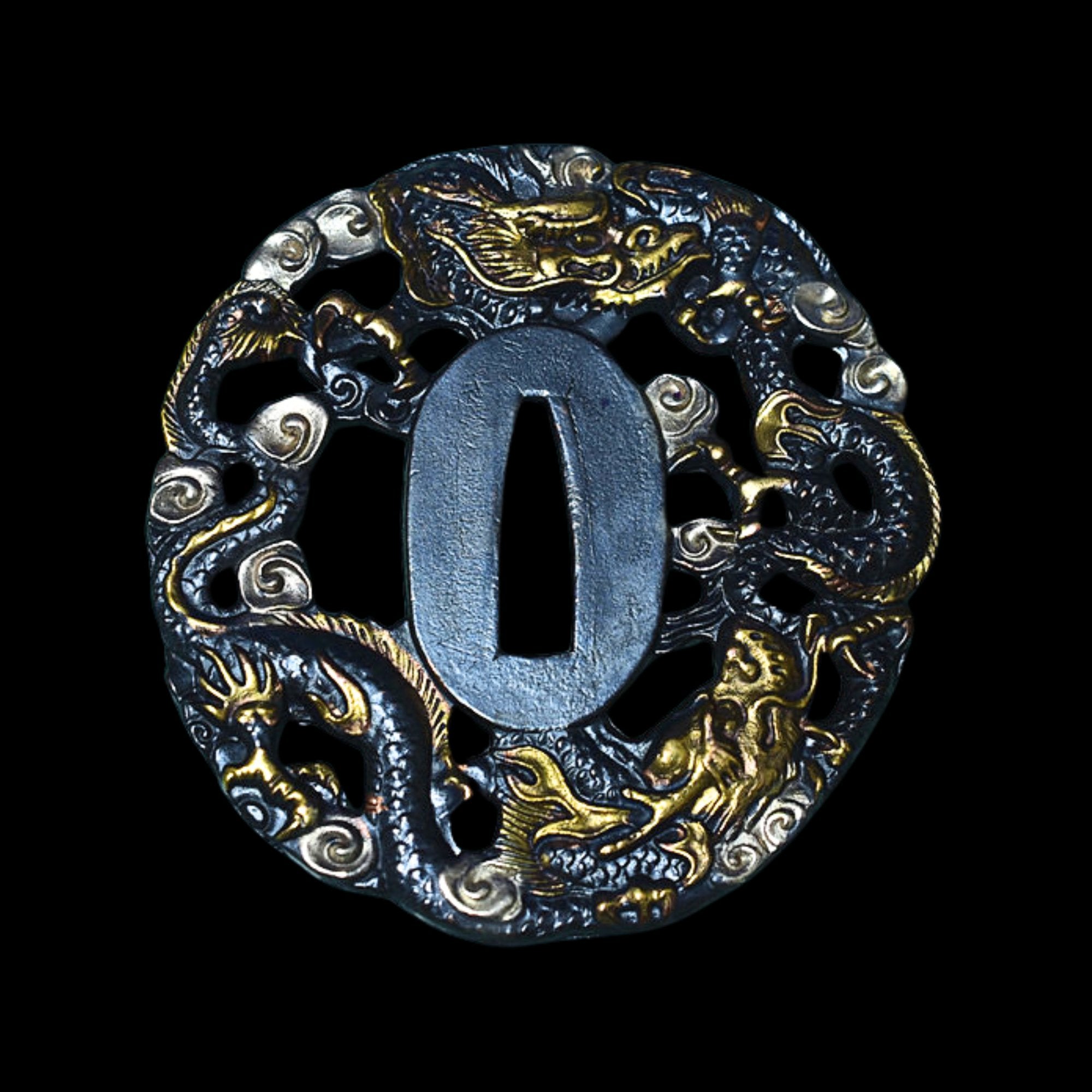 Brass Tsuba with Dual Dragon Design | KatanaSwordArt Tsuba For Sale 2025
