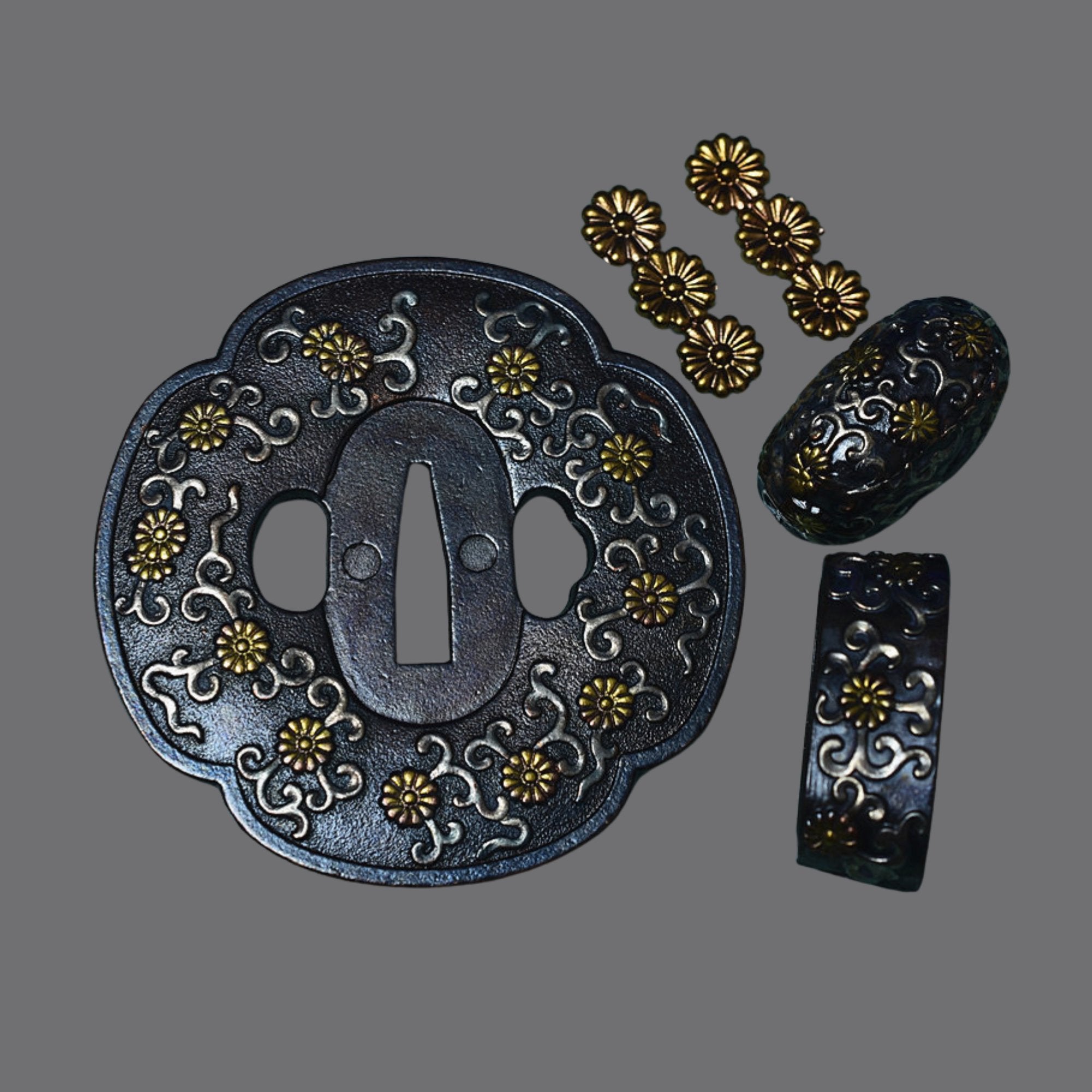 Brass Tsuba with Floral and Vine Motif | KatanaSwordArt Tsuba For Sale 2025