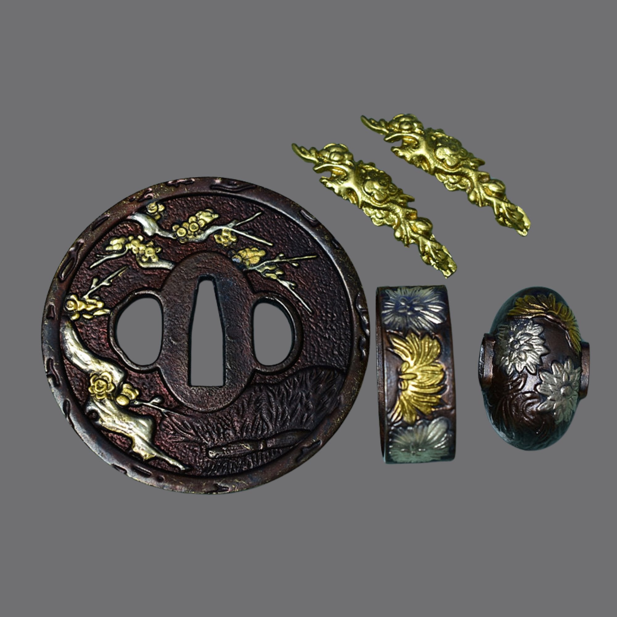 Brass Tsuba with Plum Blossom | KatanaSwordArt Tsuba For Sale 2025