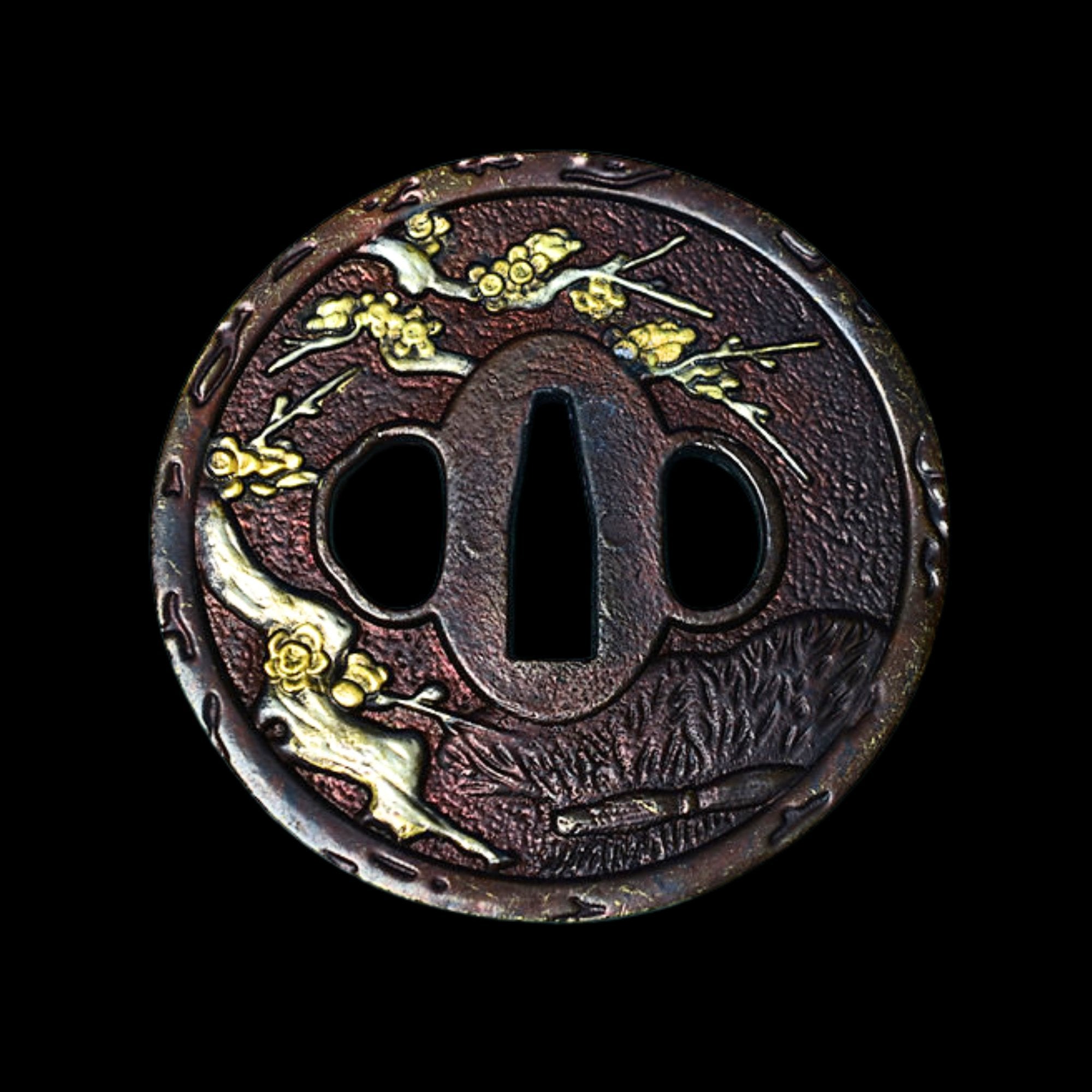 Brass Tsuba with Plum Blossom | KatanaSwordArt Tsuba For Sale 2025