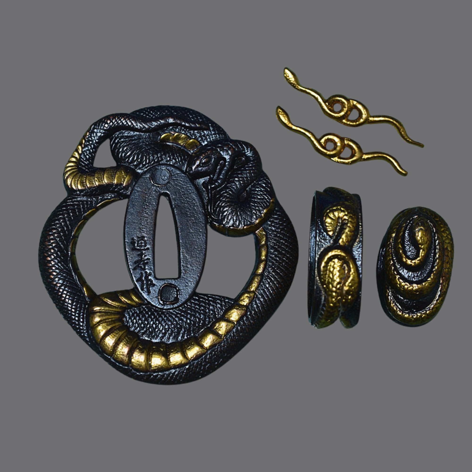 Brass Tsuba with Snake Design | KatanaSwordArt Tsuba For Sale 2025