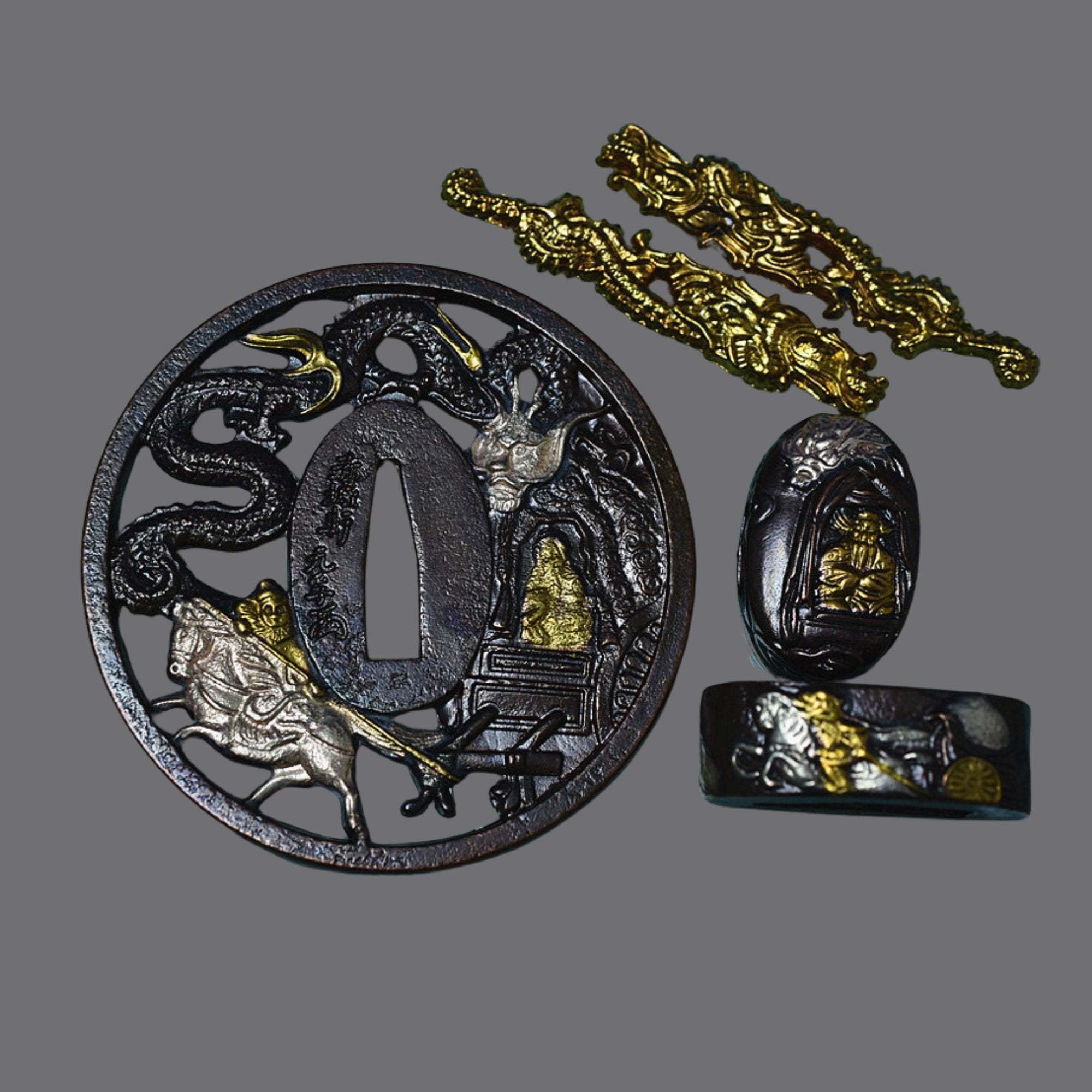 Brass Tsuba with Warrior God and Dragon | KatanaSwordArt Tsuba For Sale 2025