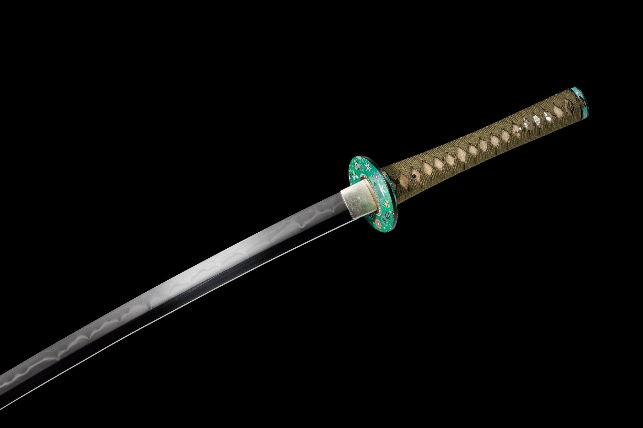 Collectable Katana Green Blossom Sanmai Blade Clay Tempered Black Lacquer Saya 緑華 | KatanaSwordArt Katana For Sale 2025