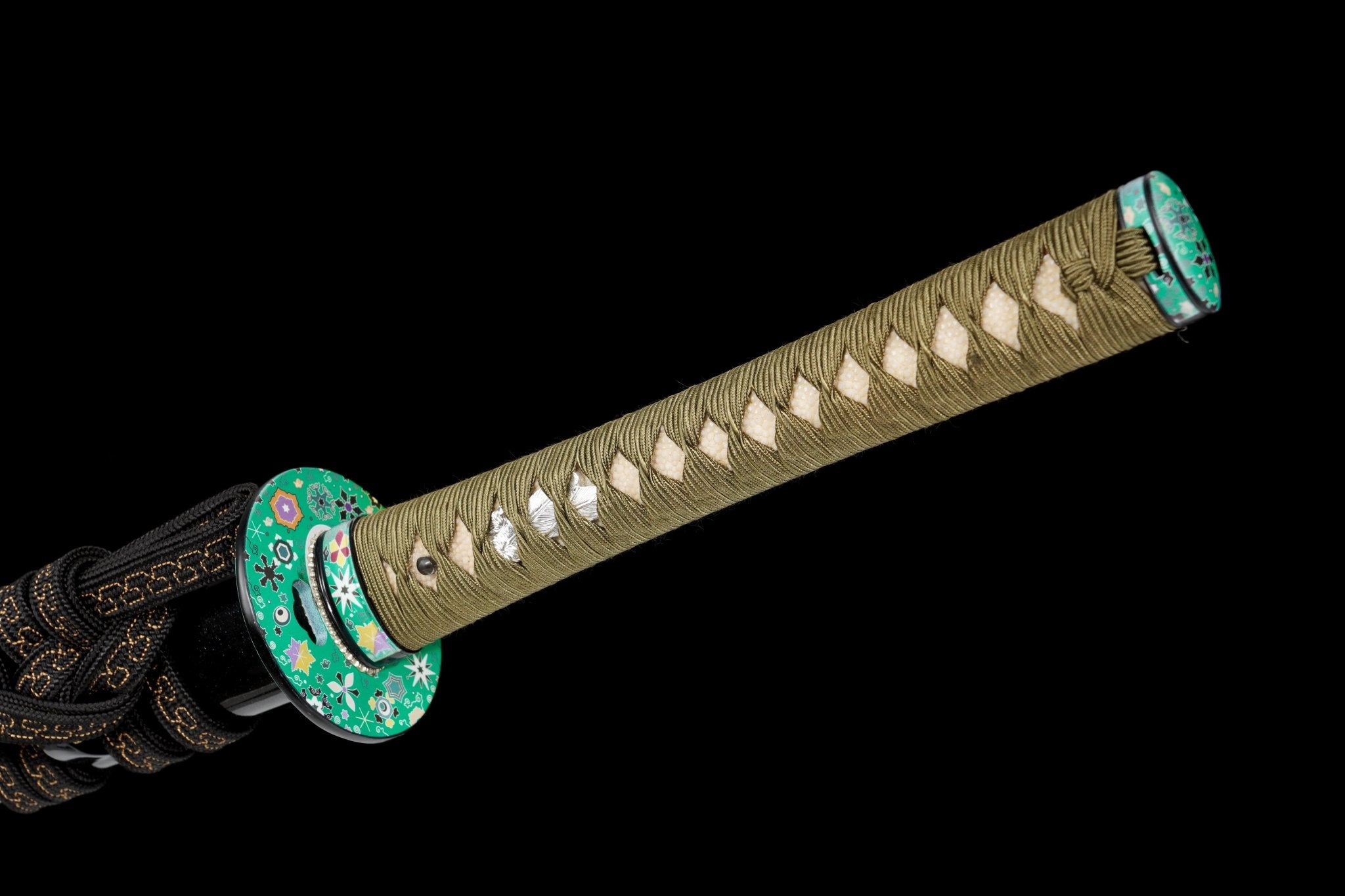 Collectable Katana Green Blossom Sanmai Blade Clay Tempered Black Lacquer Saya 緑華 | KatanaSwordArt Katana For Sale 2025
