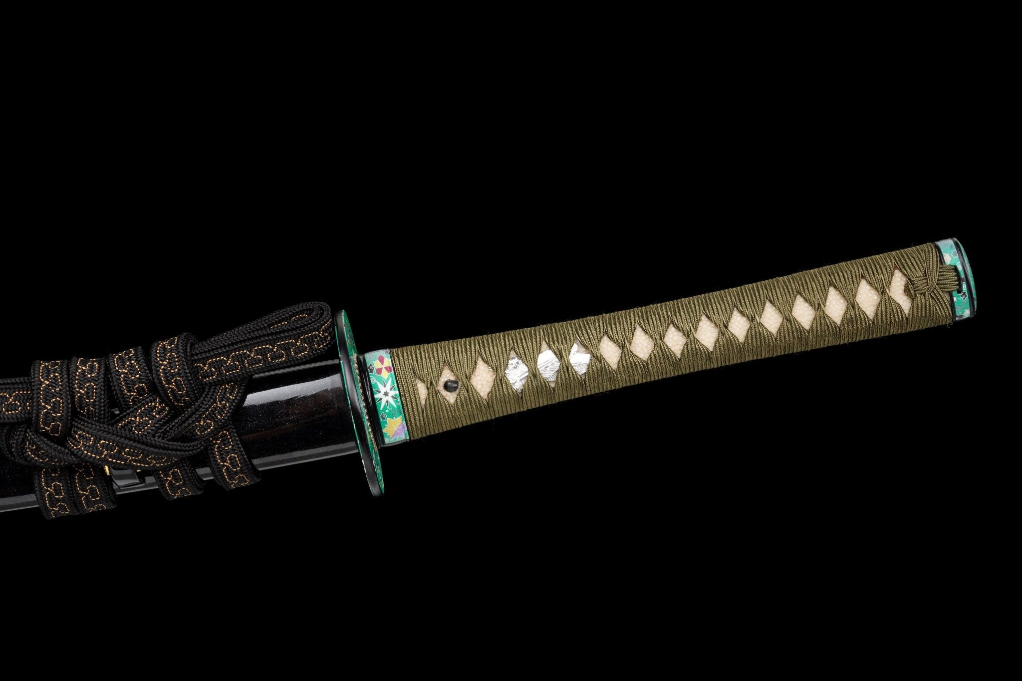 Collectable Katana Green Blossom Sanmai Blade Clay Tempered Black Lacquer Saya 緑華 | KatanaSwordArt Katana For Sale 2025