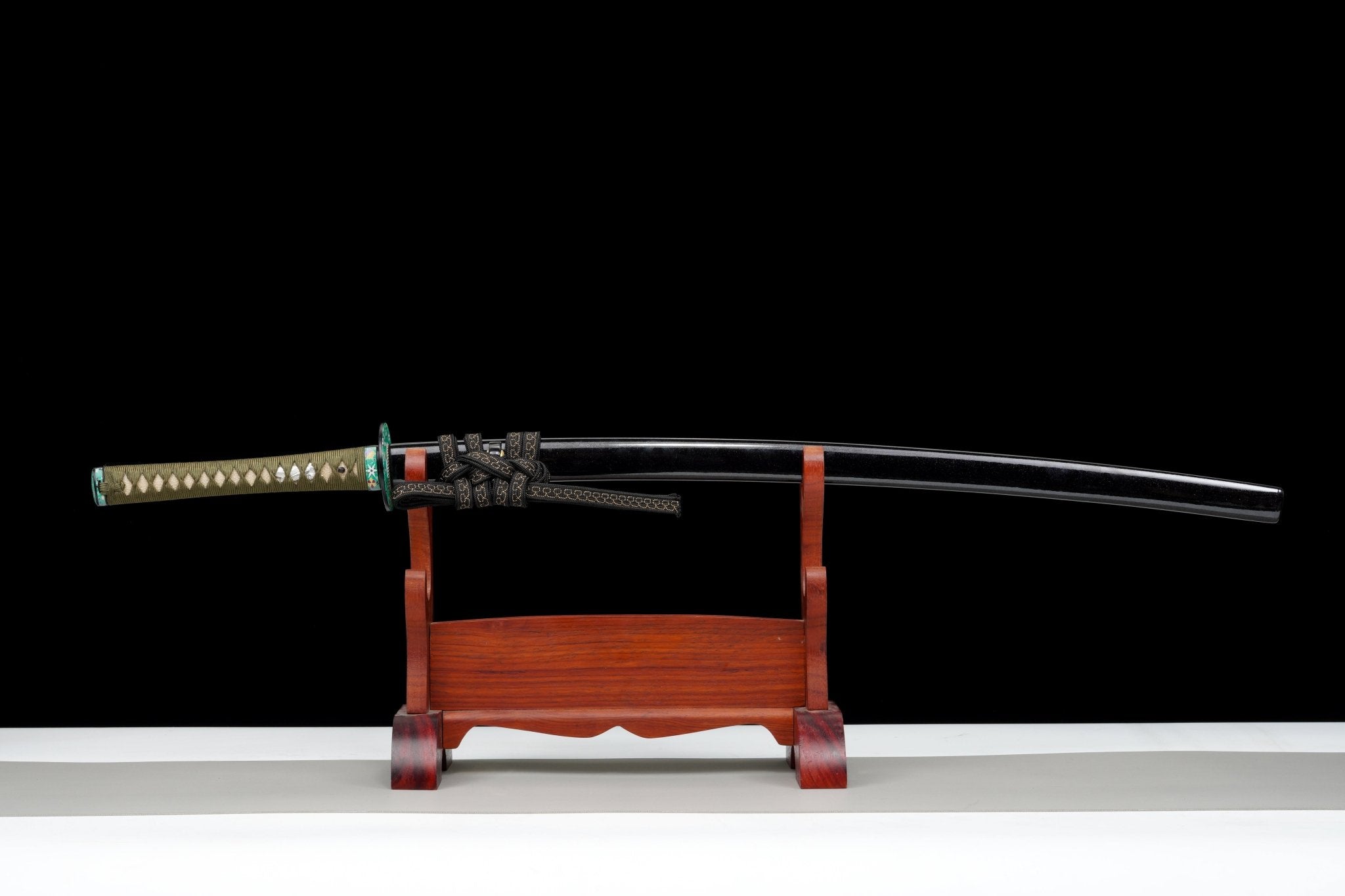 Collectable Katana Green Blossom Sanmai Blade Clay Tempered Black Lacquer Saya 緑華 | KatanaSwordArt Katana For Sale 2025