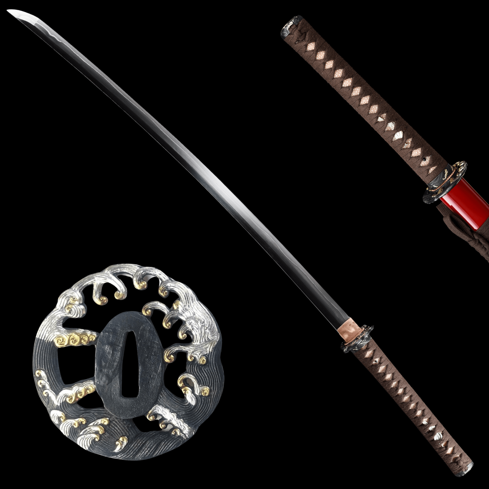 Collectable Katana Scarlet Wave Sanmai Steel Clay Tempered Red Saya 緋浪 | KatanaSwordArt Katana For Sale 2026
