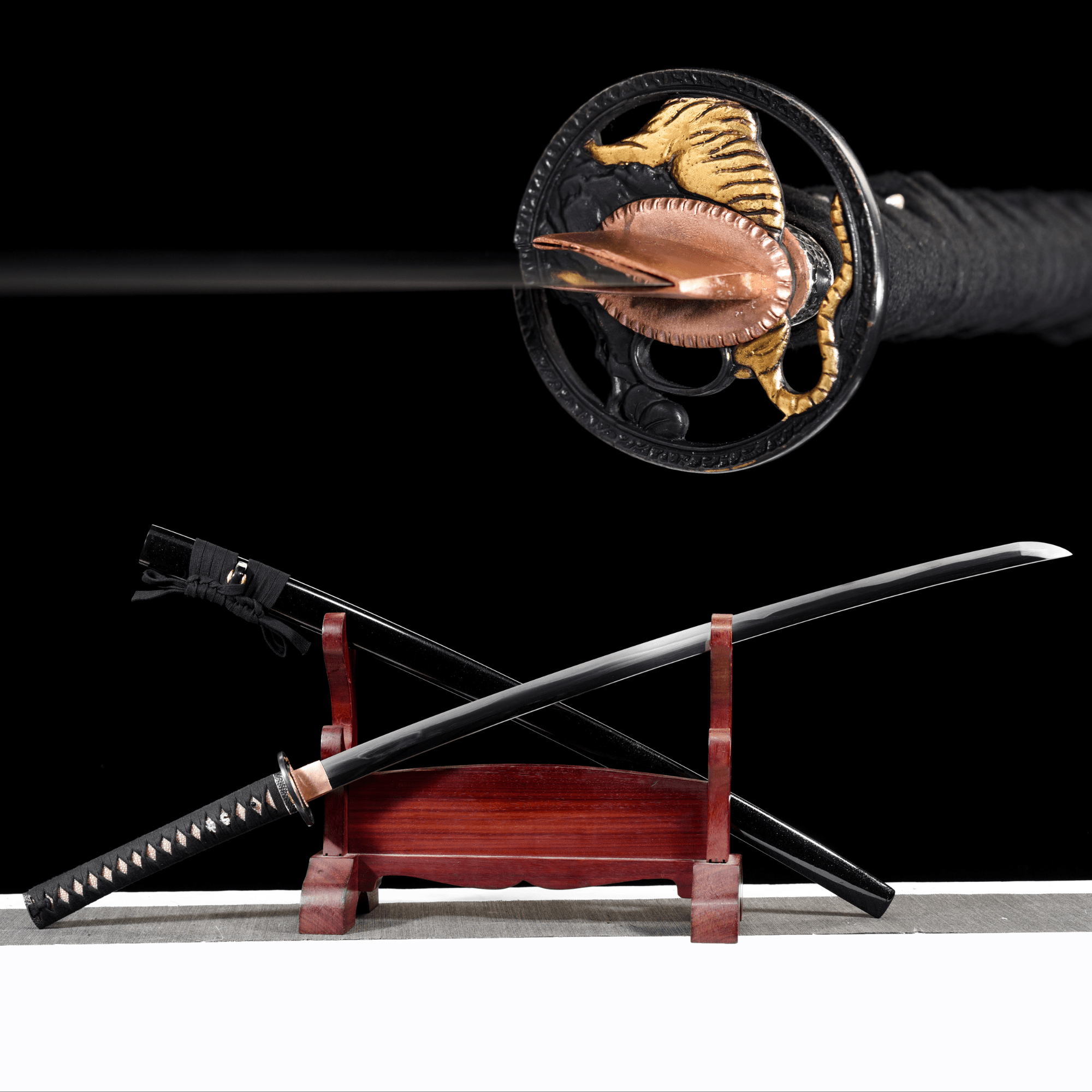 Collectable Katana Shadow Tiger Sanmai Steel Clay Tempered Black Saya 虎影 | KatanaSwordArt Katana For Sale 2025