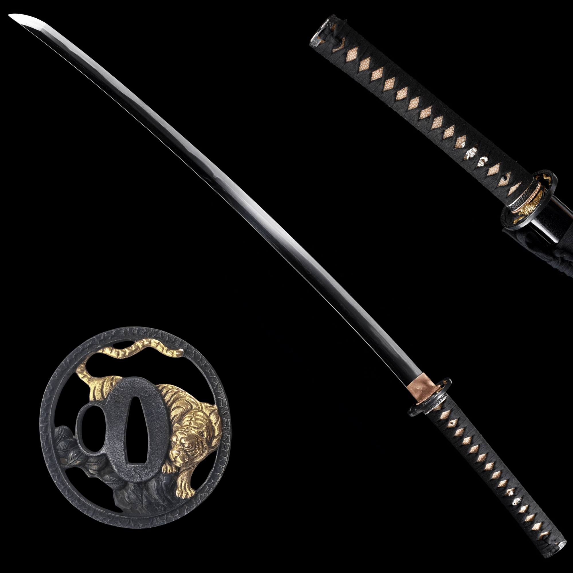 Collectable Katana Shadow Tiger Sanmai Steel Clay Tempered Black Saya 虎影 | KatanaSwordArt Katana For Sale 2025