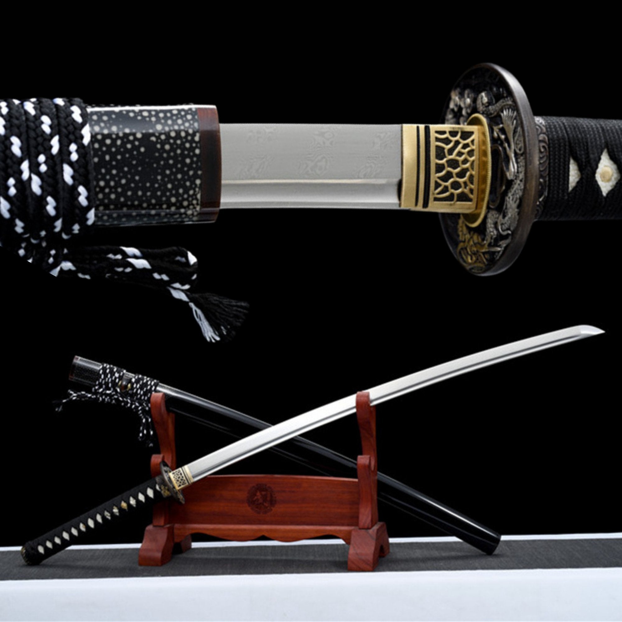 Katana Aoting Damascus Folded Black Saya 傲霆 | KatanaSwordArt Katana For Sale
