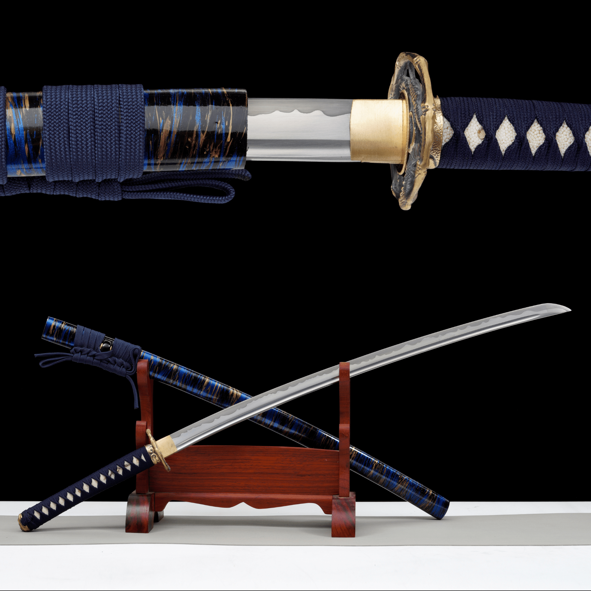 Katana Azure Flame Blue Lacquer Saya Genuine Rayskin 蒼炎 | KatanaSwordArt Katana For Sale 2025