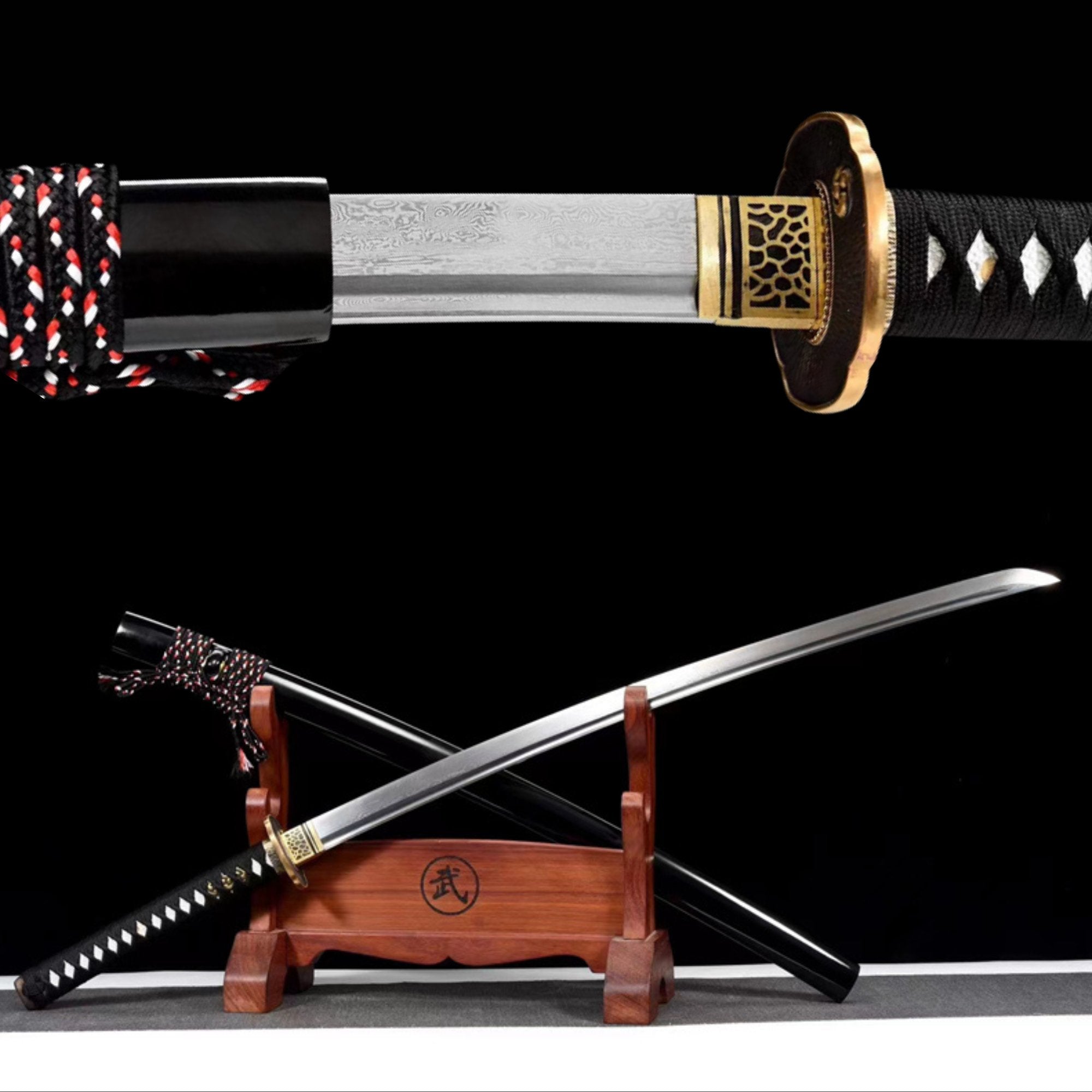 Katana Gushen Damascus Folded Steel Black Saya 古神 | KatanaSwordArt Katana For Sale 2025