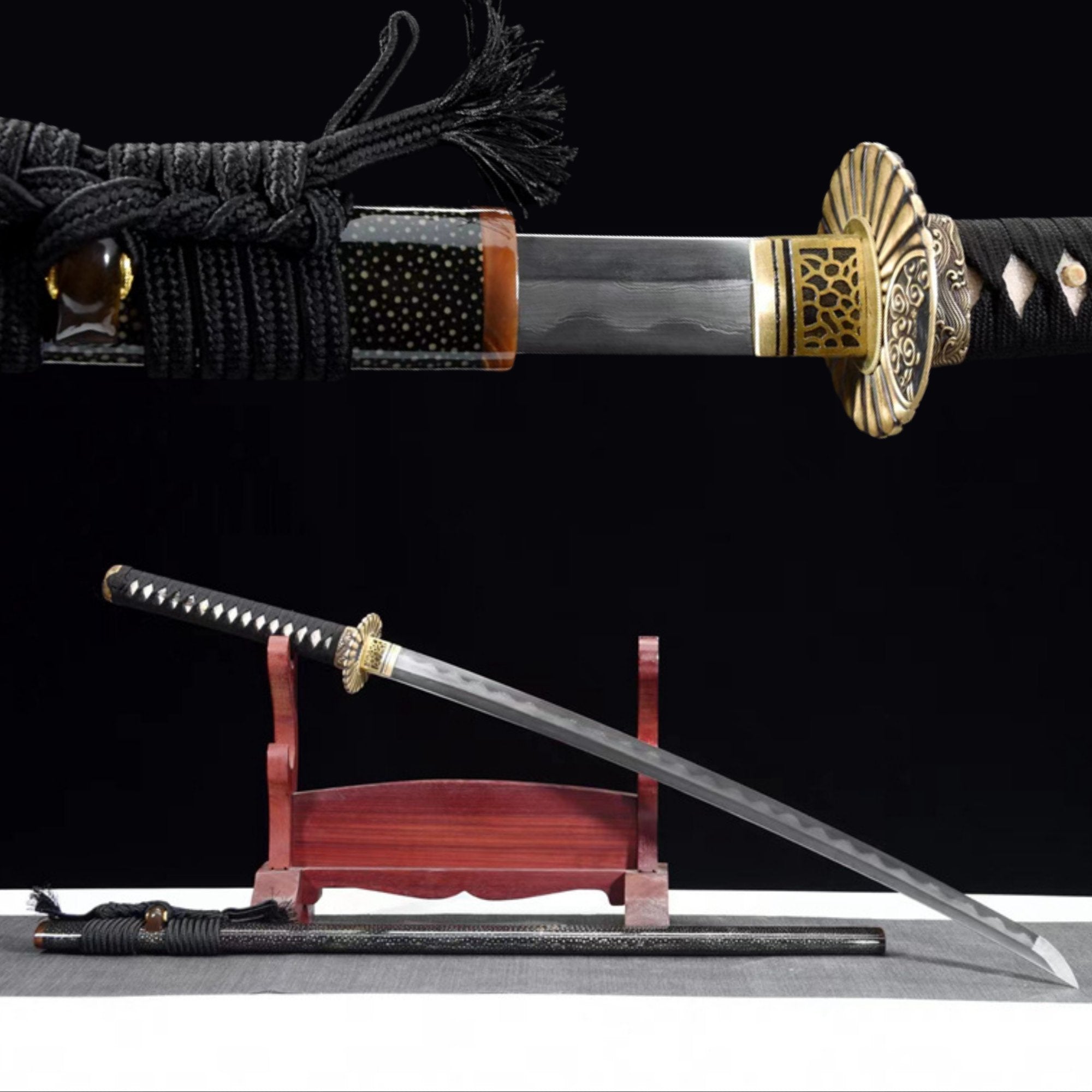 Katana Heronsbill Tsuba Damascus Steel Clay Tempered Black 宮本 | KatanaSwordArt Katana For Sale 2025